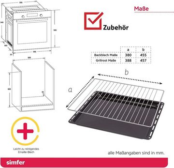 Simfer Einbaubackofen SMF-BO 6029, 60 Liter, 7 Funktionen, 60 cm, 2-fach Verglasung, mit Teleskopauszug nachrüstbar, Digitaler Timer mit Touch Control, Seitengitter, Emaillierter Garraum