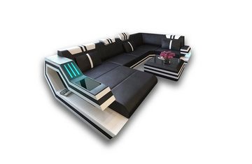 Sofa Dreams Wohnlandschaft Leder Sofa Ledercouch Ravenna U Form Ledersofa, Couch, mit LED, wahlweise mit Bettfunktion als Schlaffunktion