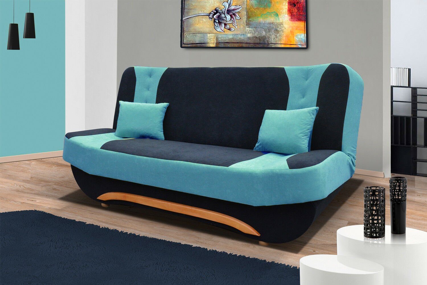 JVmoebel Sofa Couch Schlafsofa XXL Textil Big Sofa Couchen 3Sitzer, Made in Europe Blau Schwarz