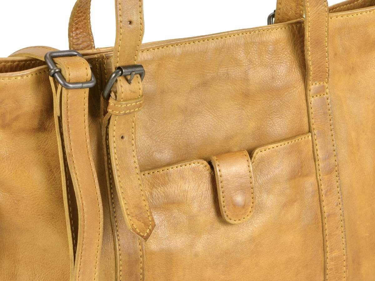 Bear Design Umhängetasche in Leder Schultertasche, Shopper Diede, 34x27cm, Handtasche, ocker gelb