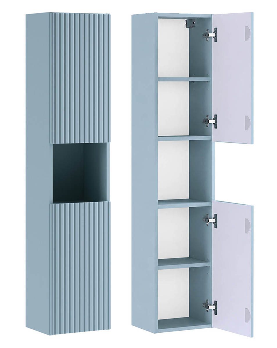 einfachgutemoebel Waschtisch-Set ILUNA Blue Bad Hochschrank 140cm hoch 2-türig, babyblau, (Badmöbel Set, 1-St., Waschtisch Unterschrank)