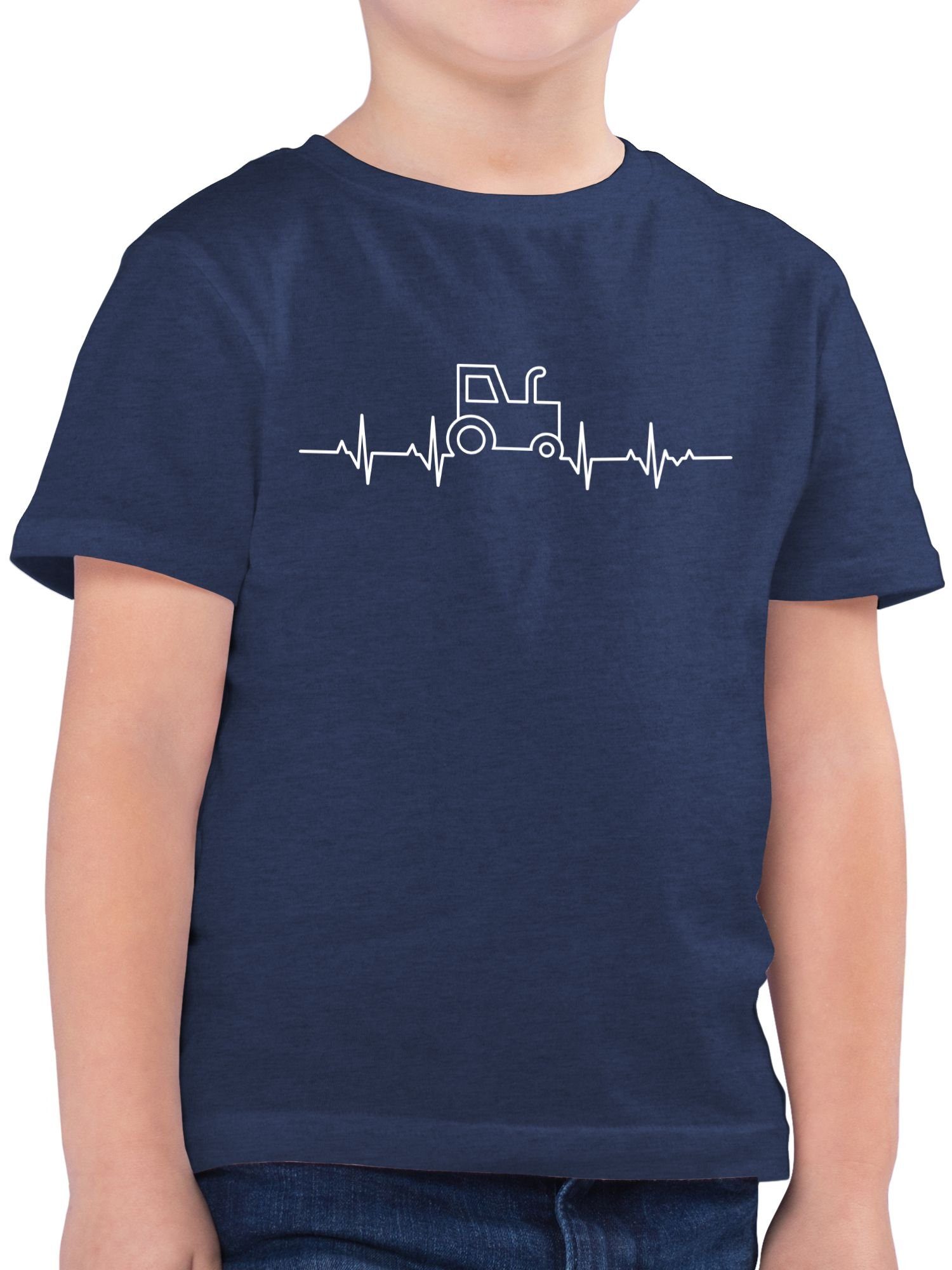 Shirtracer T-Shirt Herzschlag Traktor Traktor 1 Dunkelblau Meliert