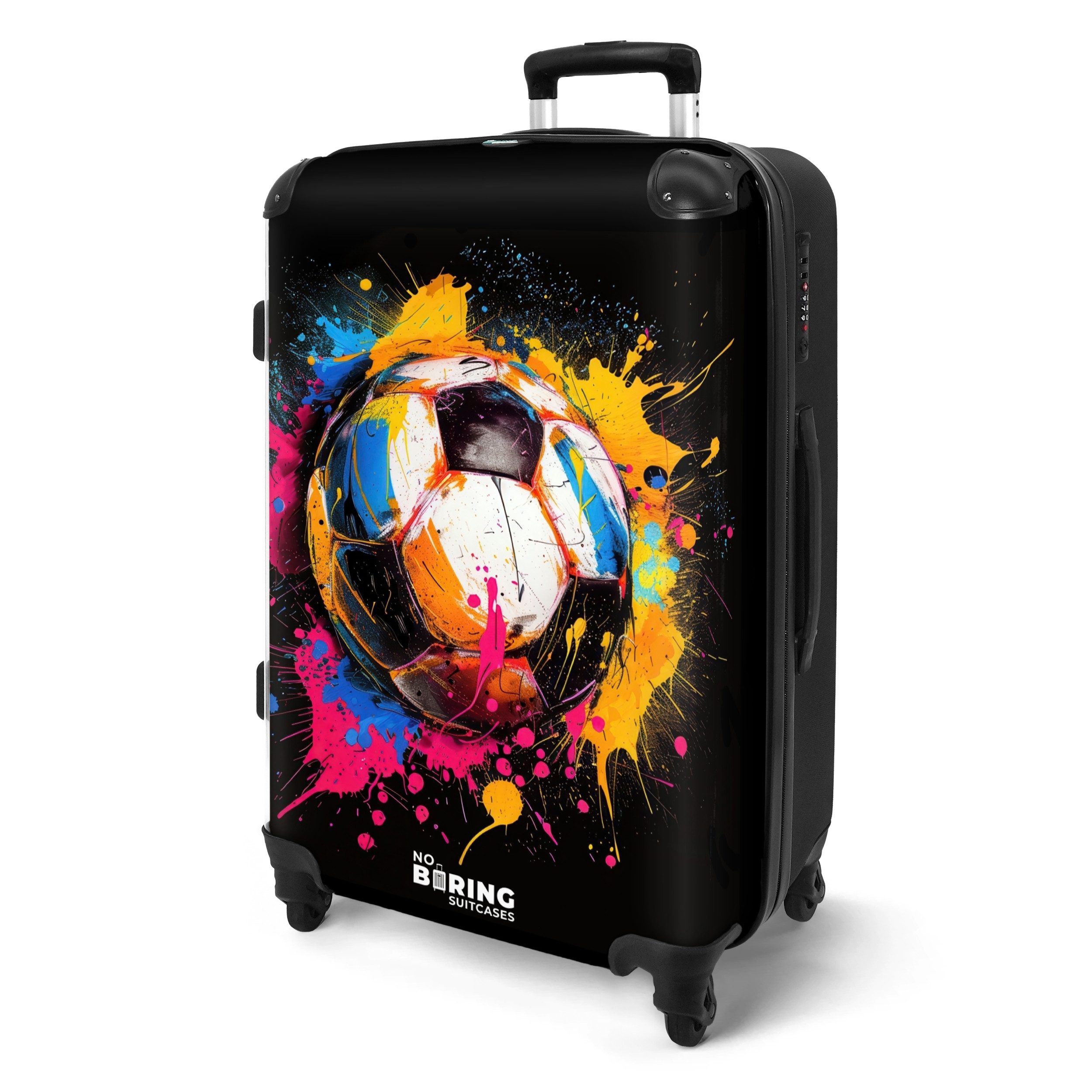 NoBoringSuitcases.com© Hartschalen-Trolley Fußball mit buntem Graffiti günstig online kaufen
