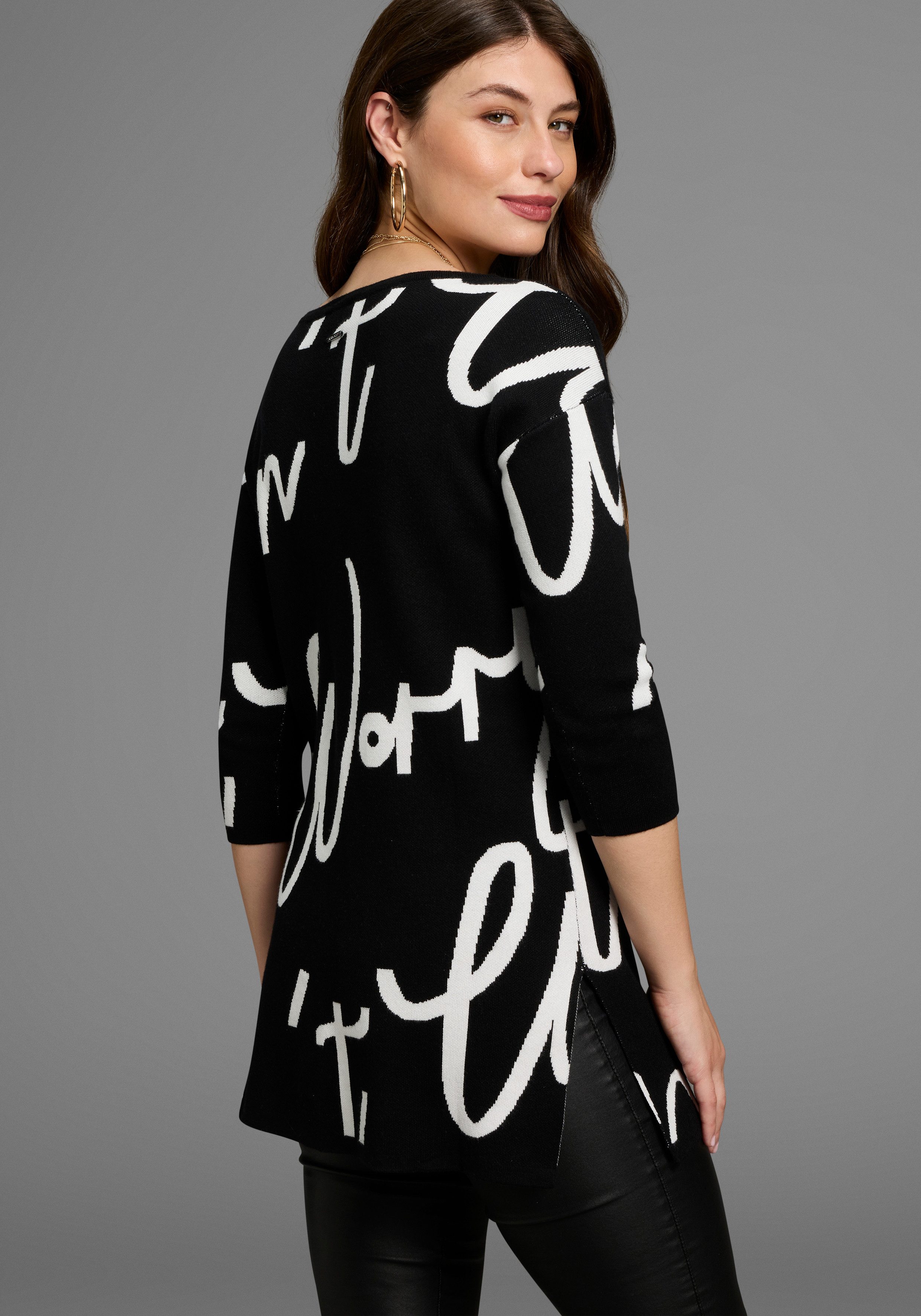 Laura Scott Jacquardpullover Feinstrickpullover mit femininem Lettering günstig online kaufen