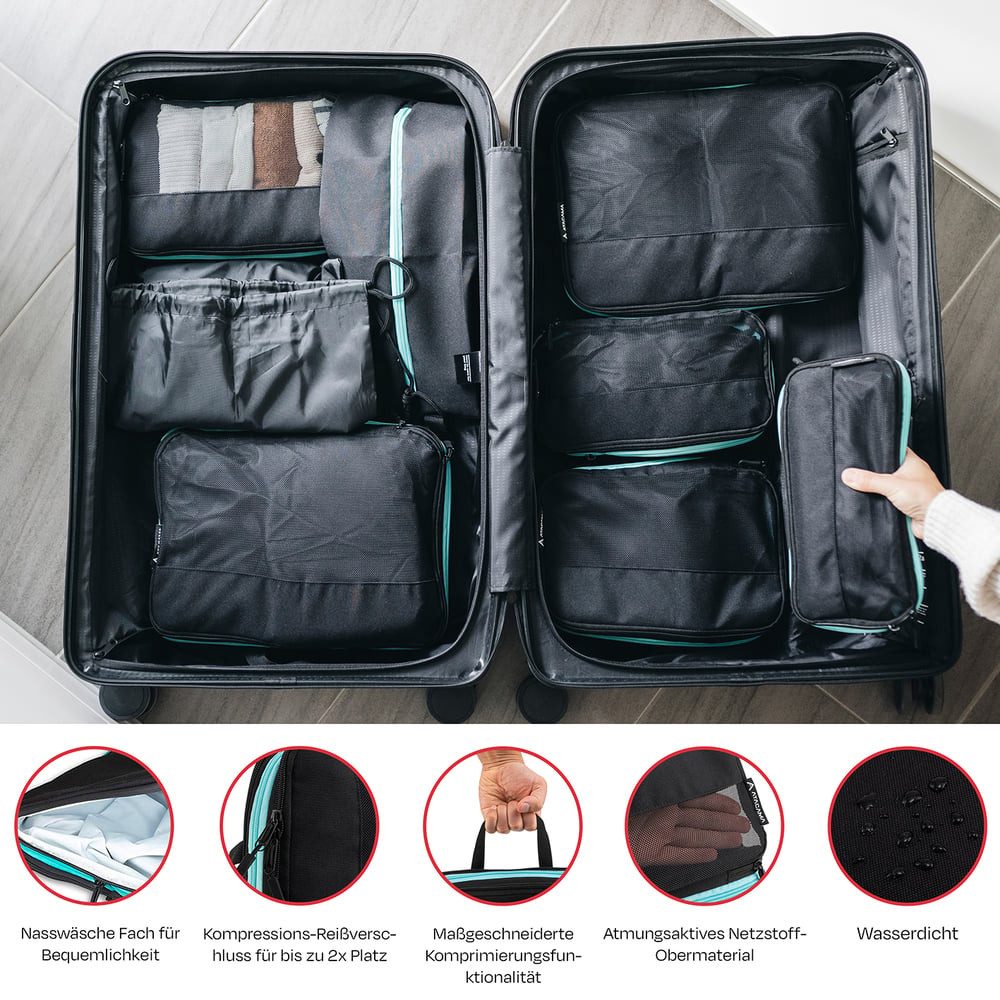 Atacama Packsack Daypack Packsack mit Sichtfenster 8er-Set, Packtaschen mit Kompression für Rucksack Koffer Dual-Taschen – Bild 5 von 5