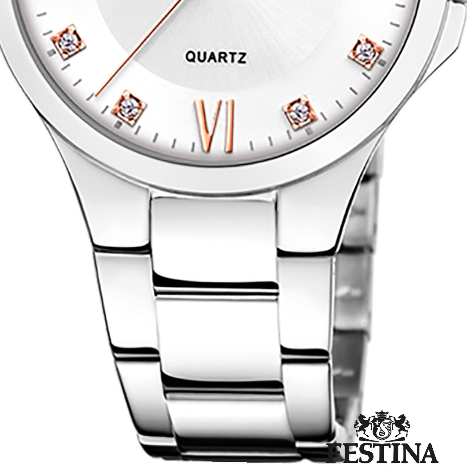 Festina Quarzuhr Festina Damenuhr Mademoiselle, (Analoguhr), Damen Armbanduhr rund, Edelstahlarmband silber, Fashion