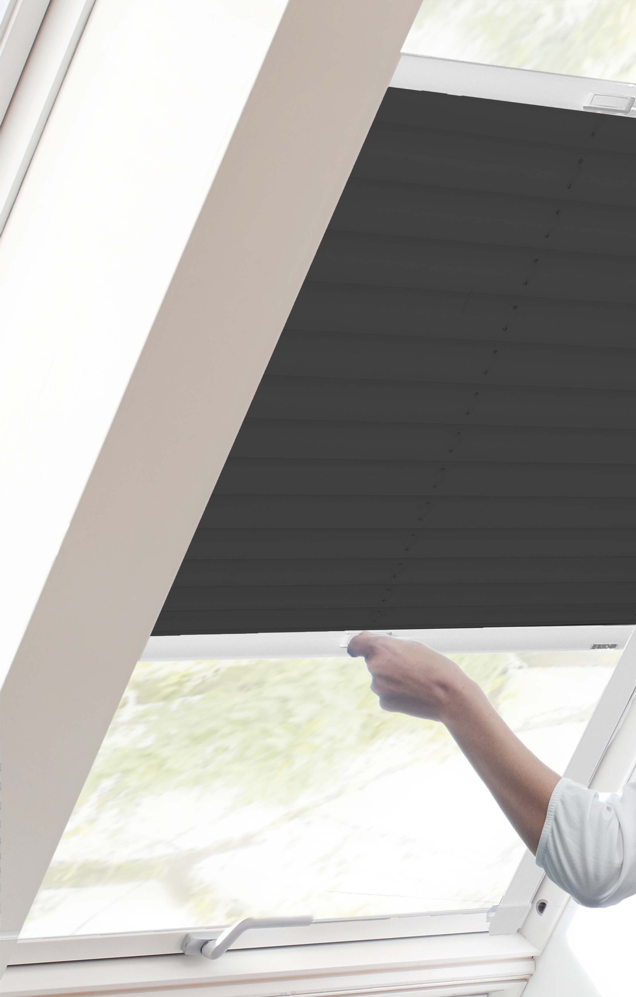 Dachfensterplissee StartUp Style Crepe, Führungsschienen verspannt, mit Lichtschutz, verschraubt, anthrazit sunlines