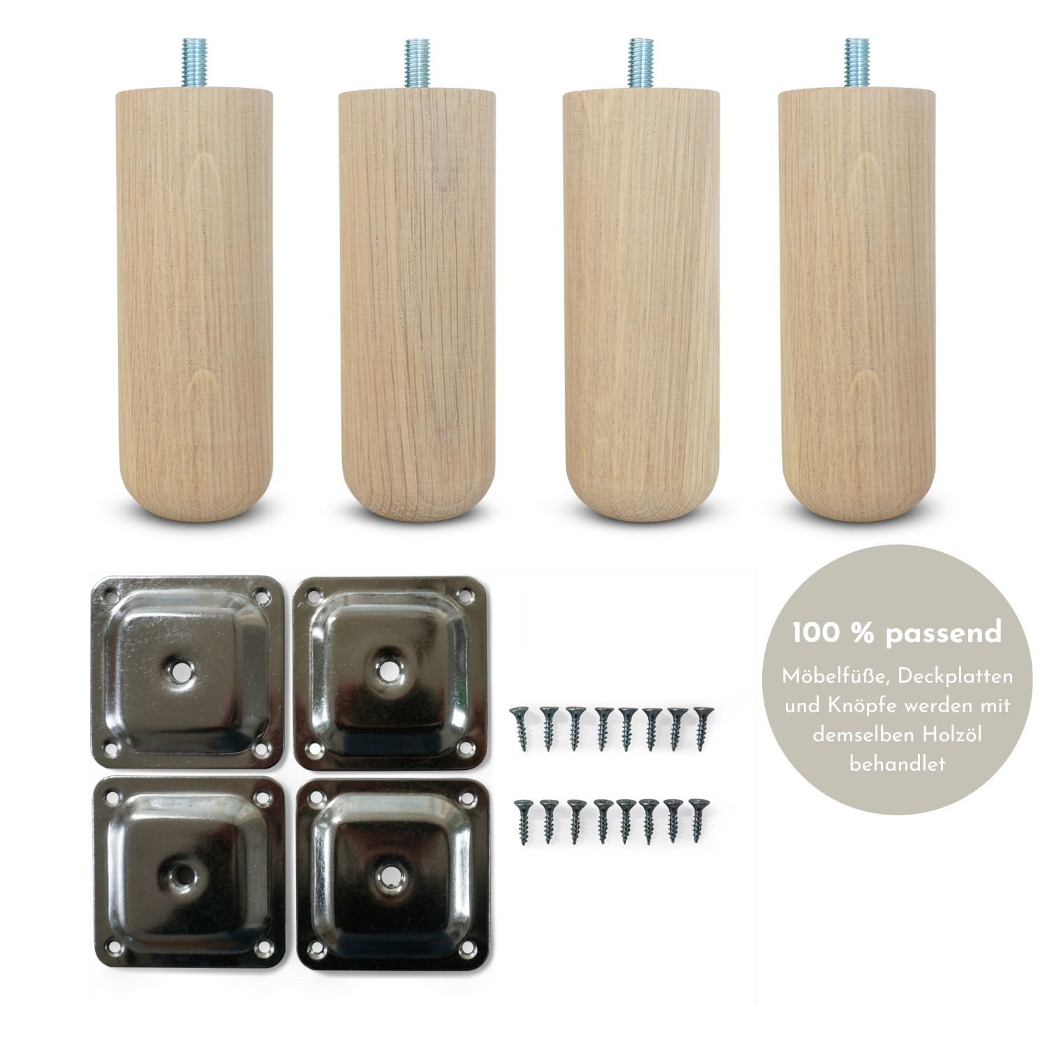 Omformo Möbelfuß Möbelfüße Rundo in Eiche Massivholz, (Set, 4-St., 4), für alle gängigen Möbelstücke und Sofas mit M8 Gewinde