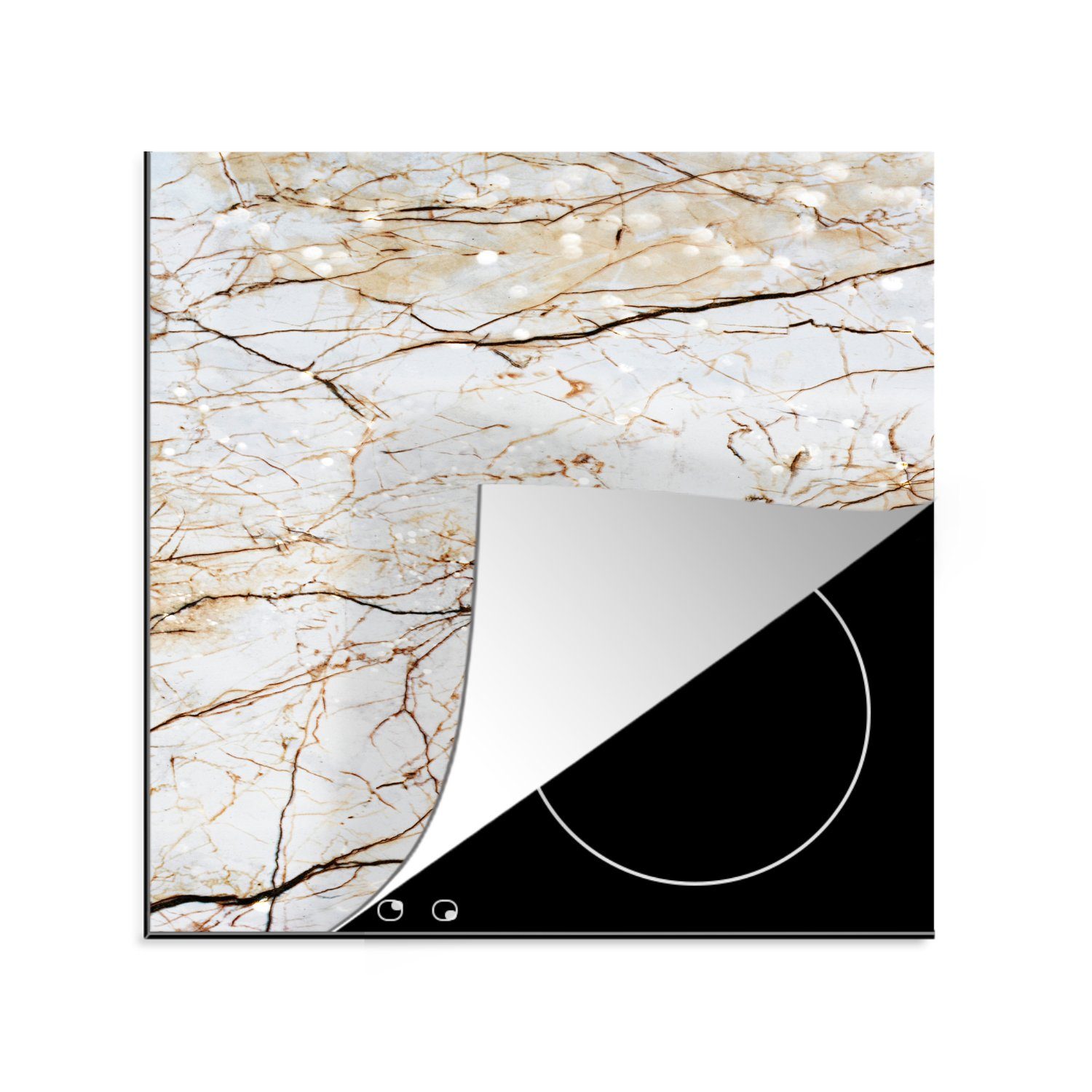 Marmor Weiß, MuchoWow - - Herdblende-/Abdeckplatte Vinyl, für 78x78 cm, tlg), Arbeitsplatte Braun Ceranfeldabdeckung, (1 küche