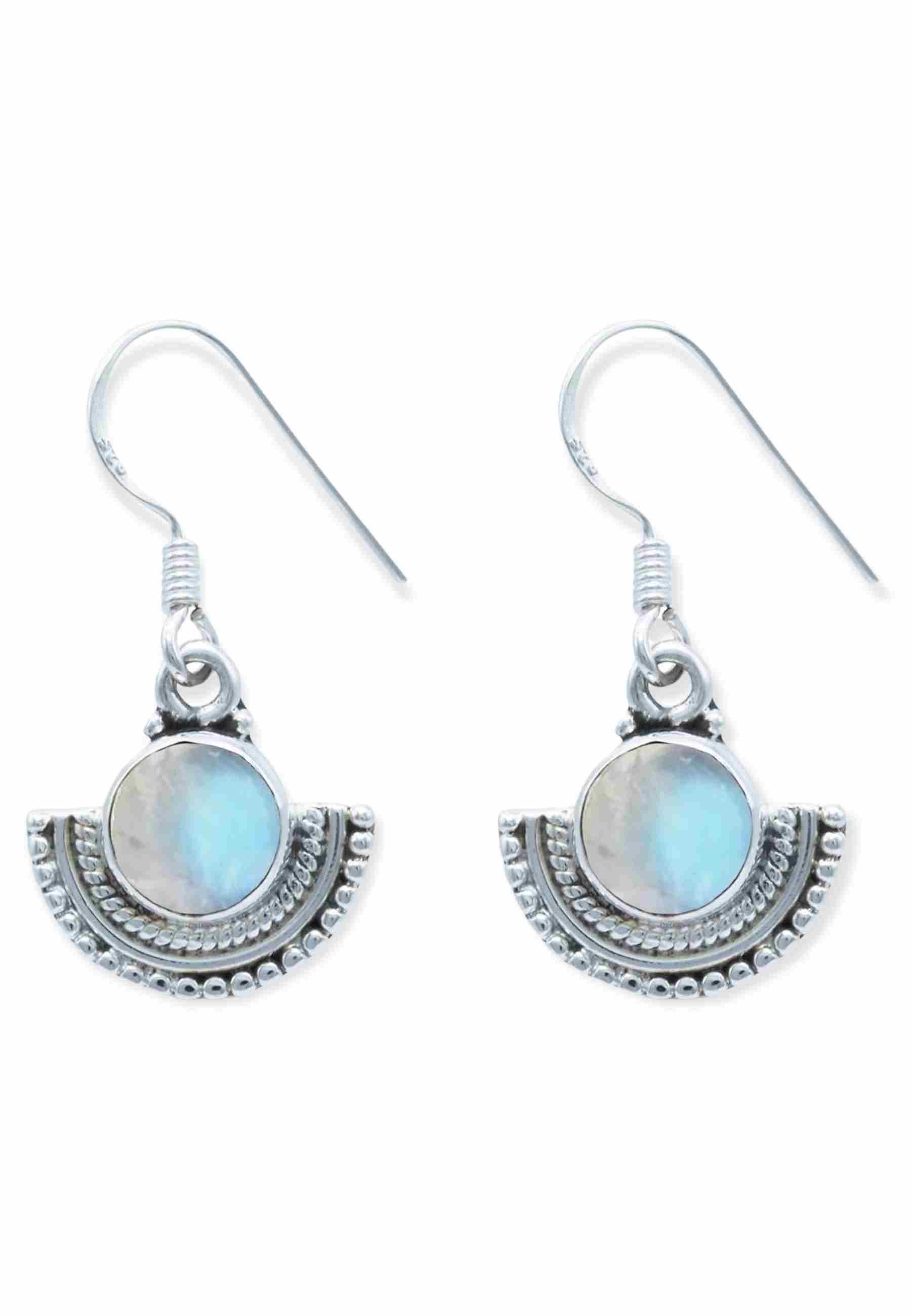 mantraroma Paar Ohrhänger KANDOR aus 925 Silber mit Regenbogen Mondstein (Paar, Paar Ohrringe mit Schmuckbeutel), 925 Sterling Silber Ohrringe für Damen