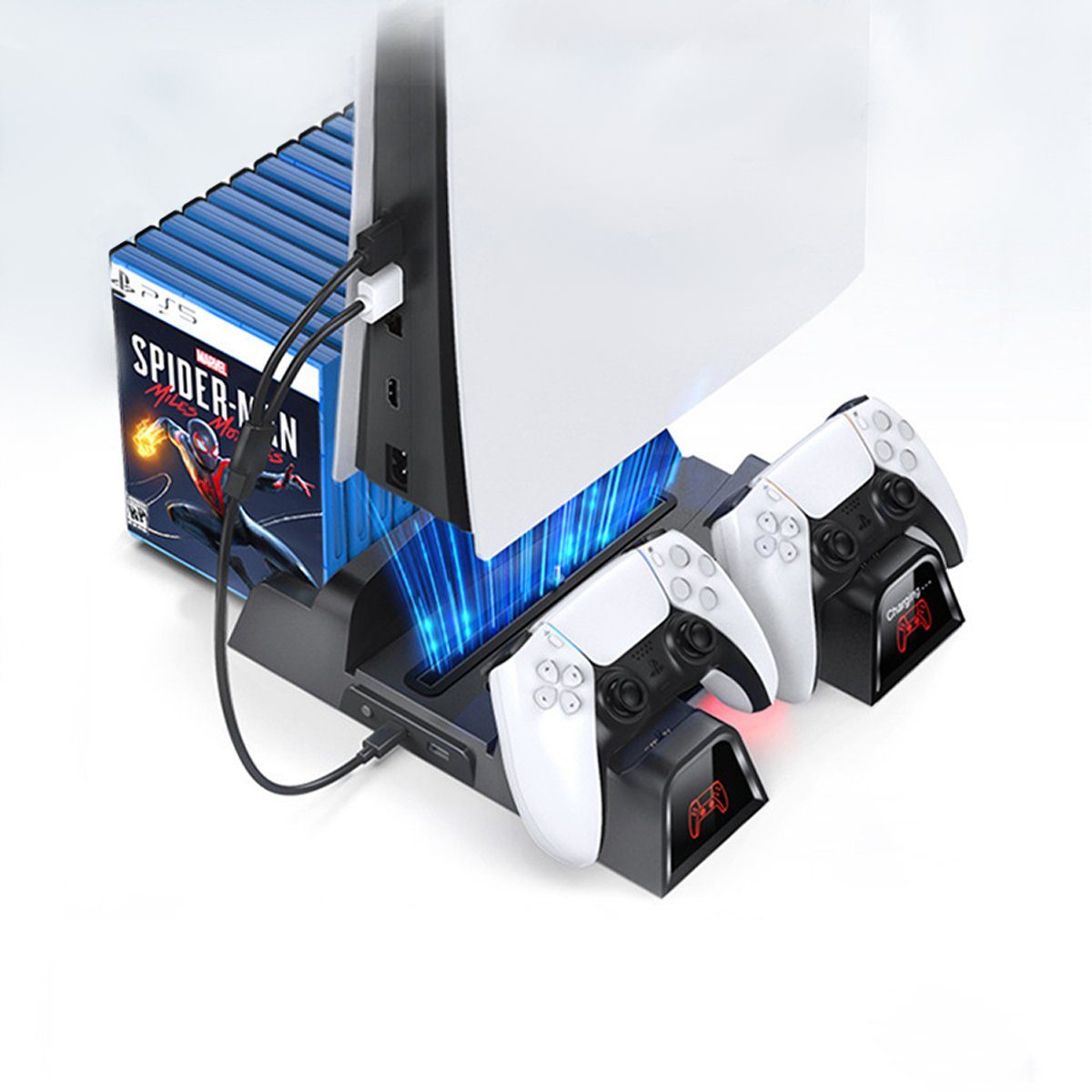Tadow PS5 Konsolen-Ladestation, Dual-Dock-Ladestation, Kühler für PS5 PlayStation 5-Controller (Kühlungs-Dock Für digitale und optische PS5-Konsolen)