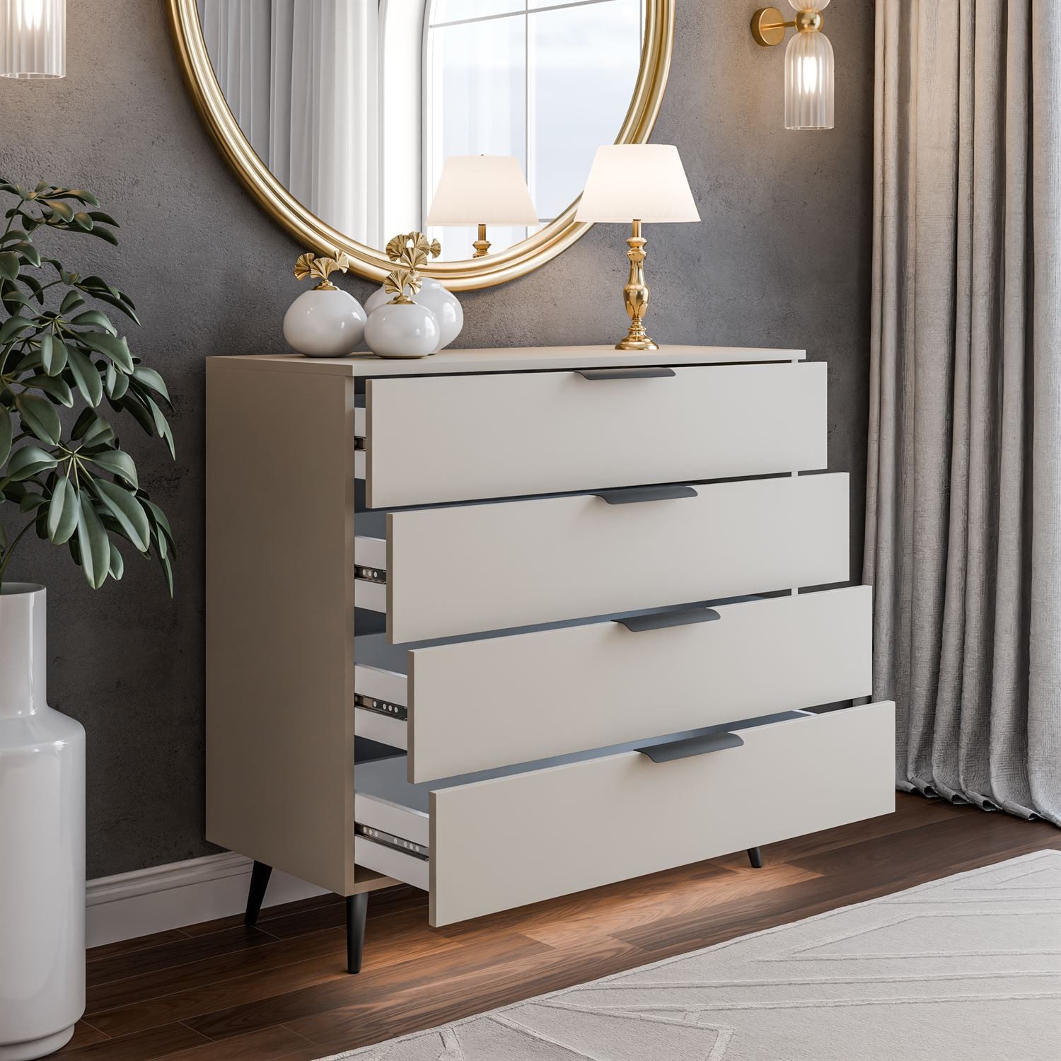 Lookway Kommode LINA KASCHMIR 95 mit LED Beleuchtung auf hohen Füßen, Breite: 95 cm