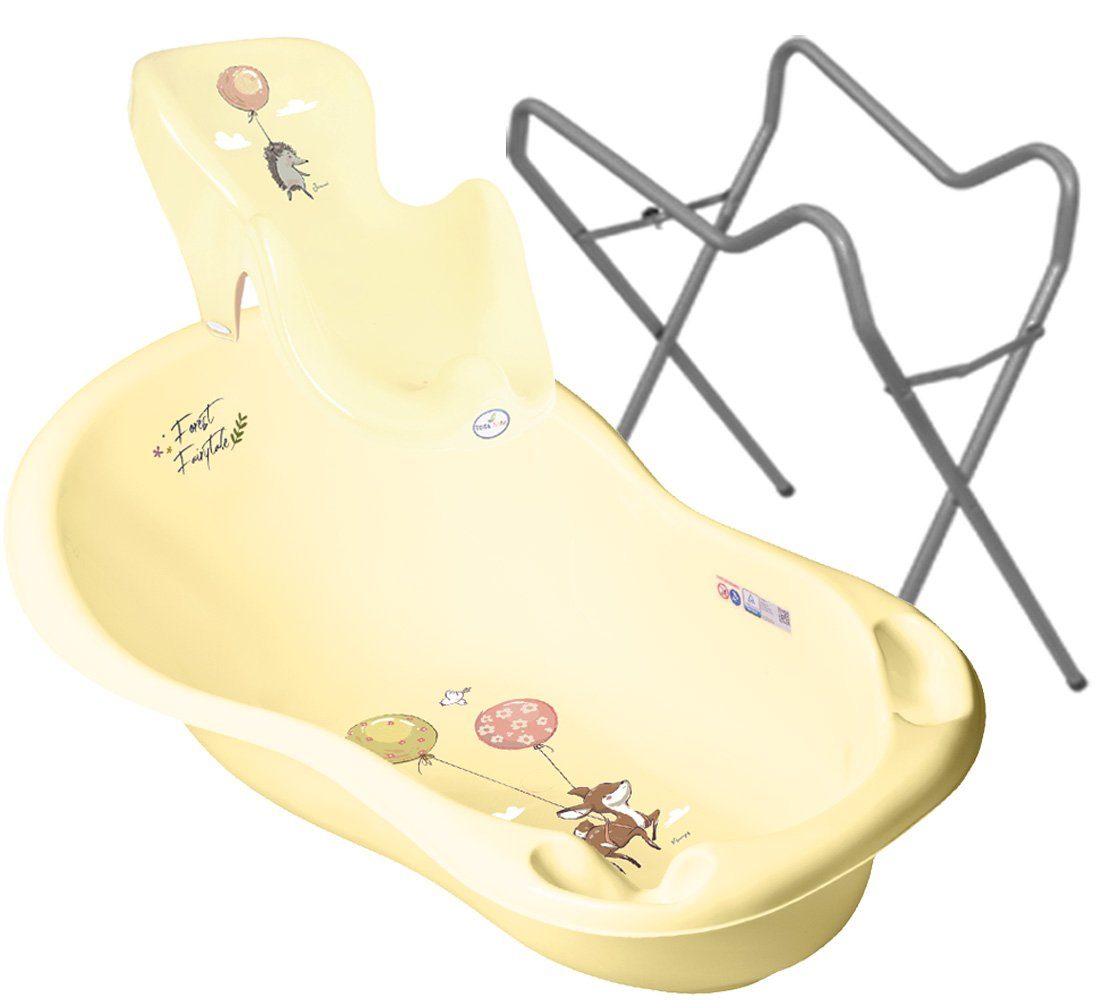 Tega-Baby Babybadewanne 2 Teile Set FOREST Gelb + Ständer Grau - Babybadeset Wanne 86 cm, (Made in Europe Premium-Set), **Babywanne + Badesitz + Ständer ** | Babybadewannen