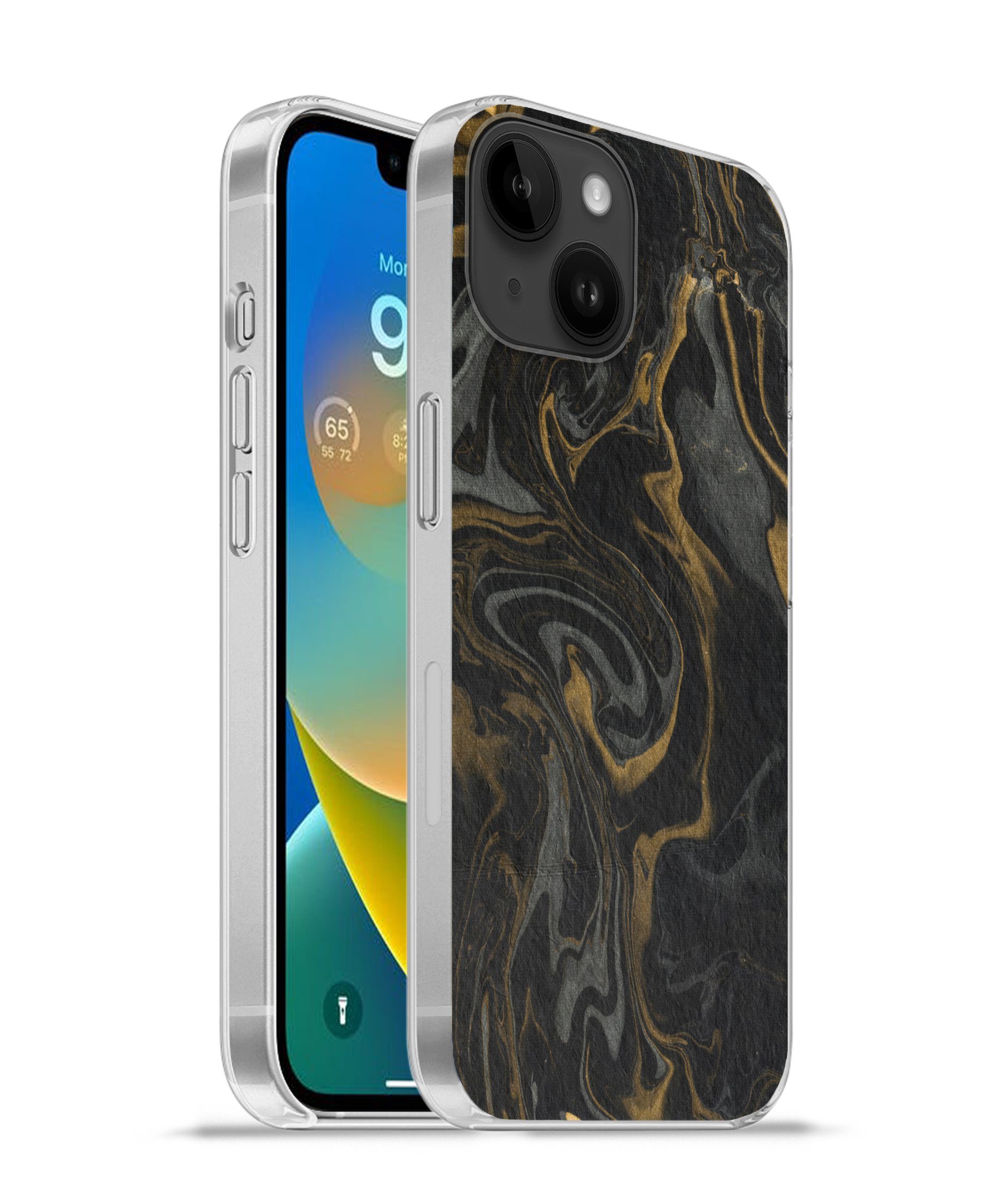 Handyhülle für Apple iPhone 14 Marmor - Textur - Grau - Gold - Marmoroptik - Luxu