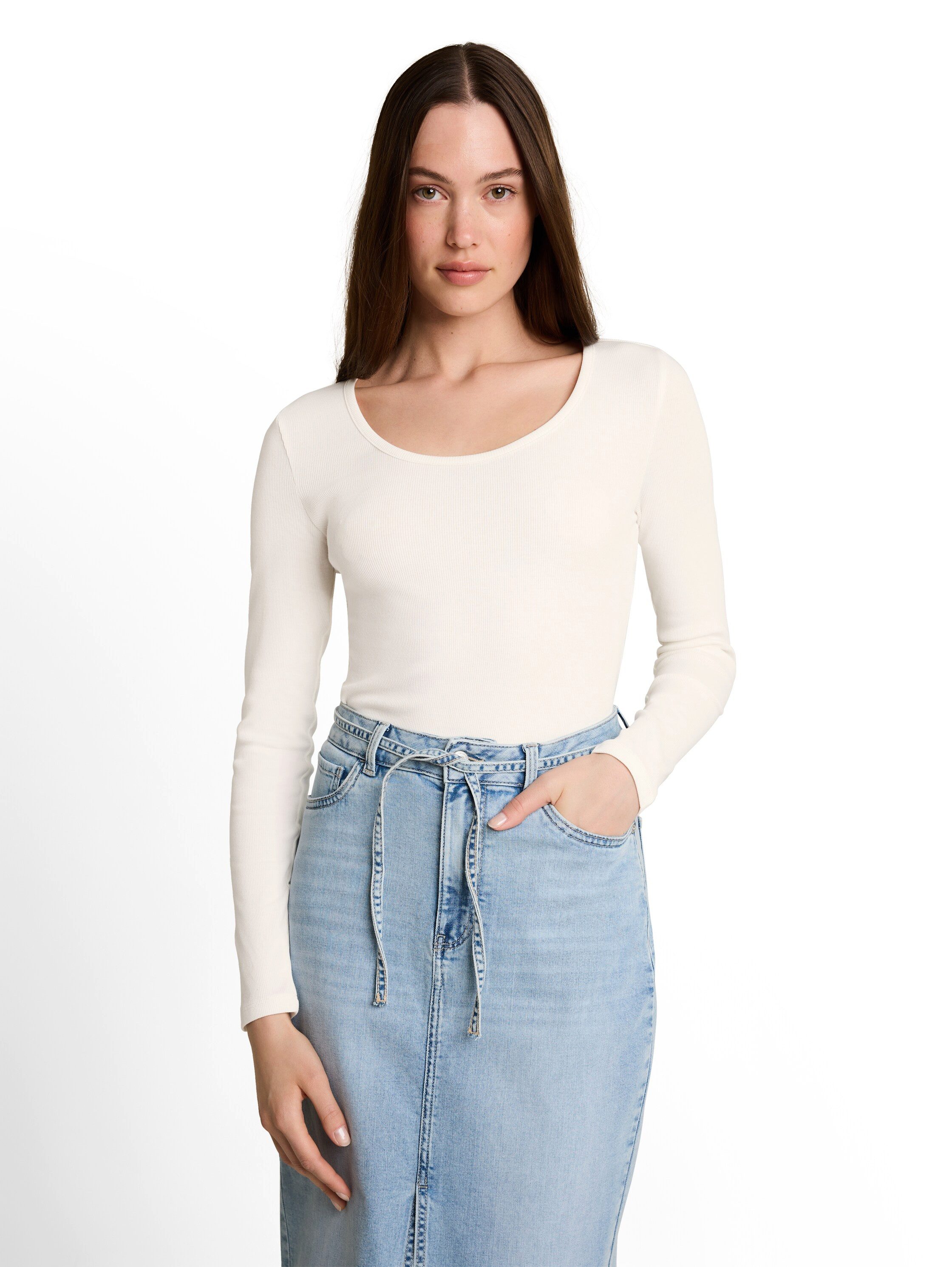 TOM TAILOR Denim Langarmshirt mit Häkelkante am Saum