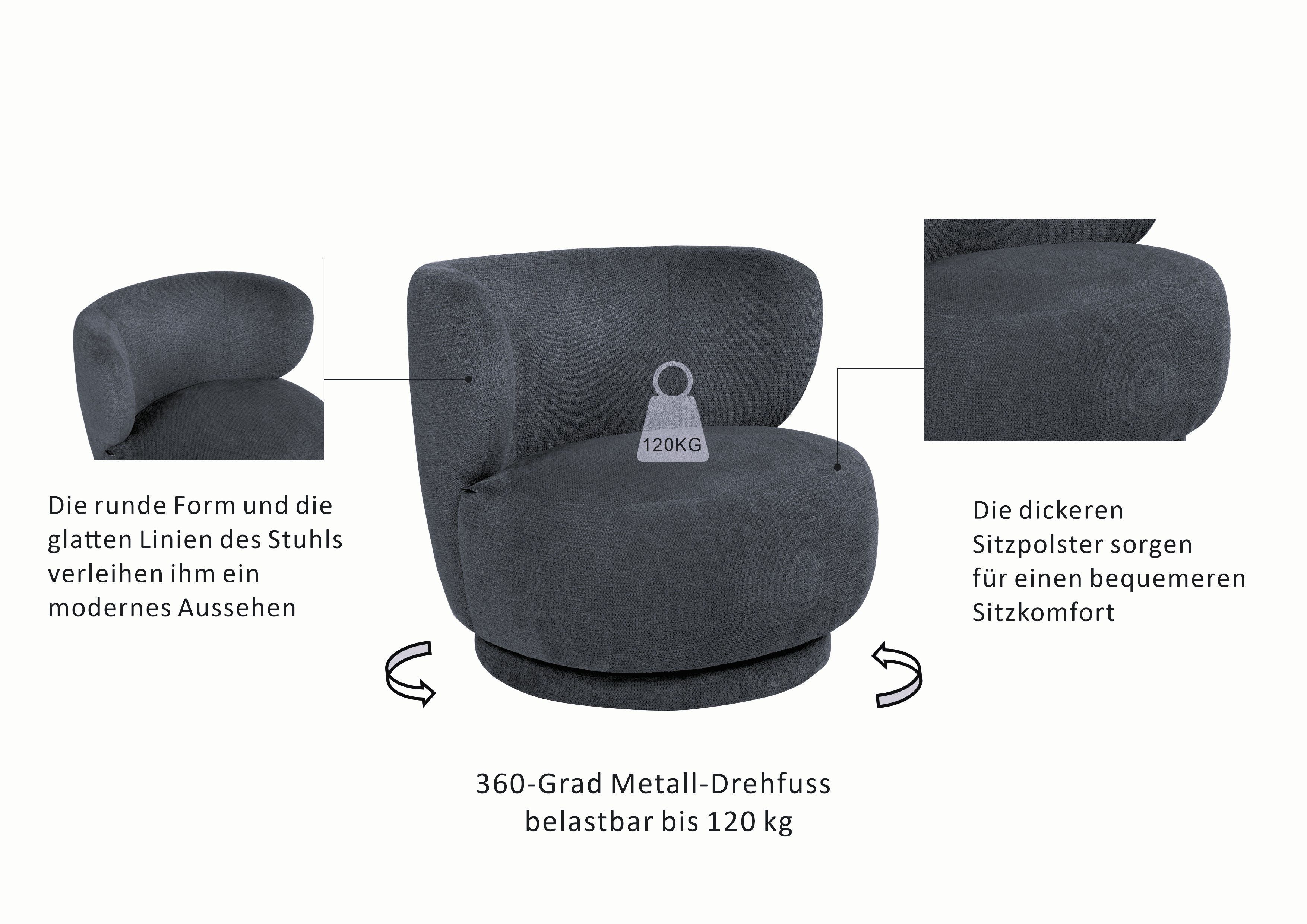 OTTO home Drehsessel ANNELIN, Loungesessel, Clubsessel, 360° drehbar, Struktur-Bezug