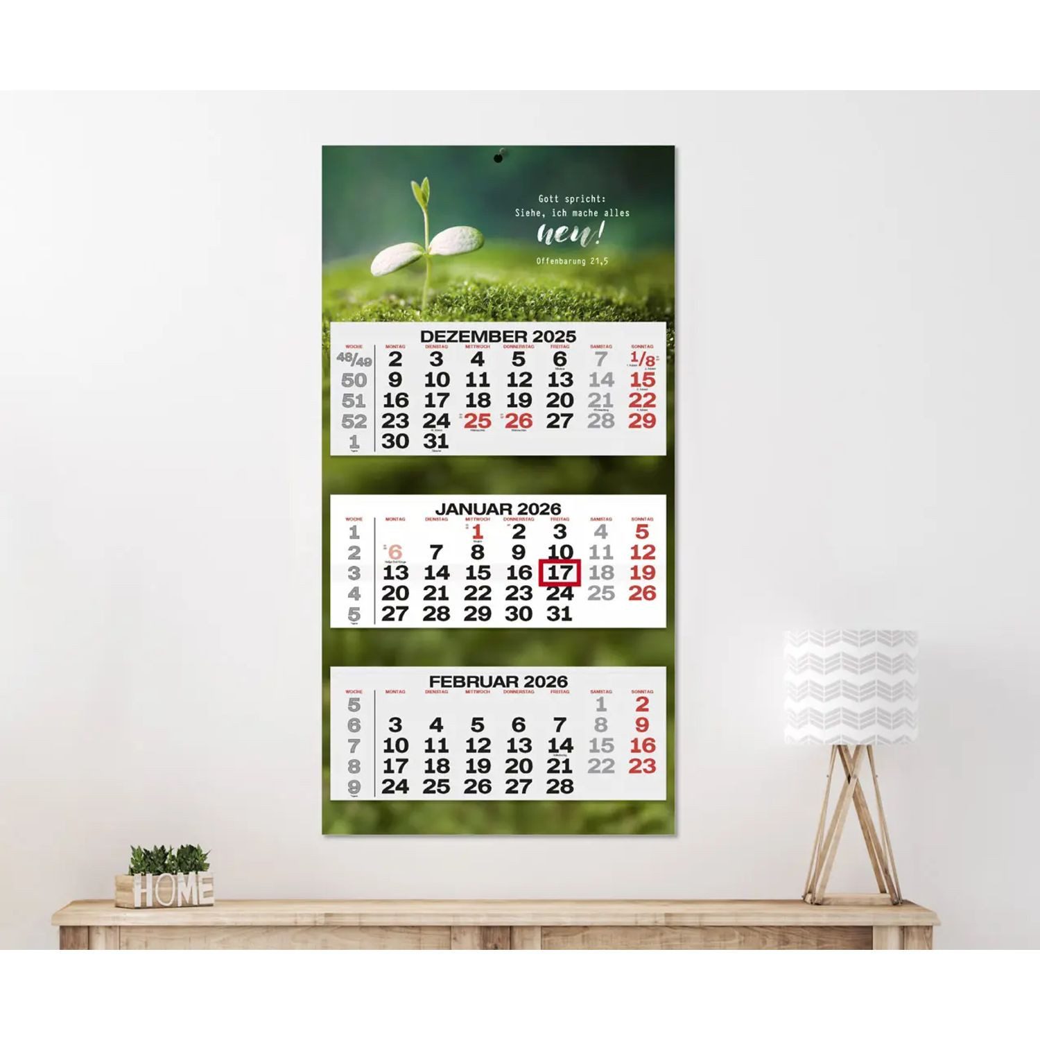 Wandkalender 3-Monatsplaner mit der Jahreslosung 2026