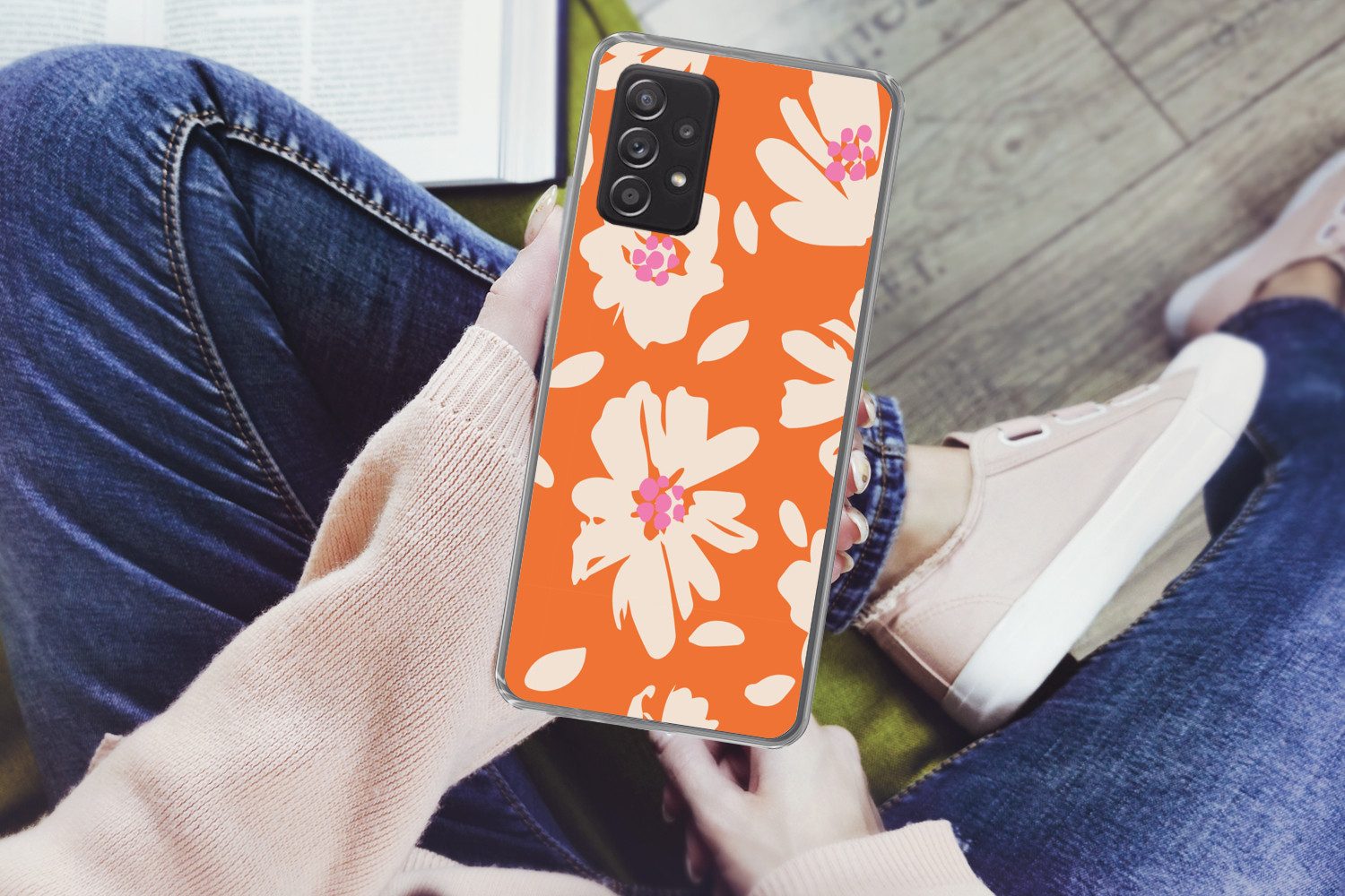 MuchoWow Handyhülle für Samsung Galaxy A33 5G Blumen - Orange - Beige - Rosa - Abstrakt, Smartphone-Bumper, Print, Handy Schutzhülle Dünn