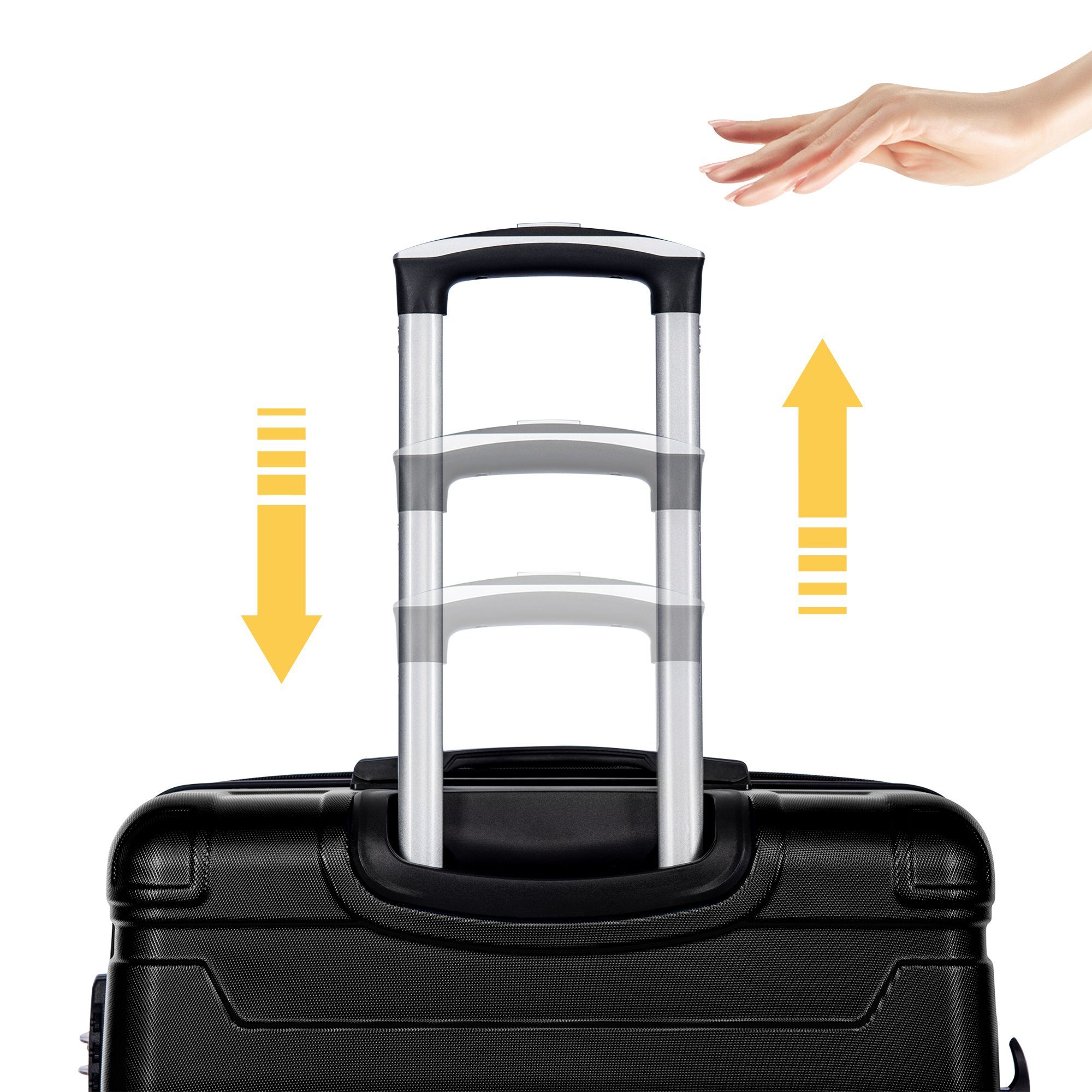 Ulife Kofferset 360° schwarz, Zahlenschloss, Griff (1 Aufgabegepäck, TSA verstellbarer Rollen, Hartschalen-Trolley, 4 Rollen, tlg)