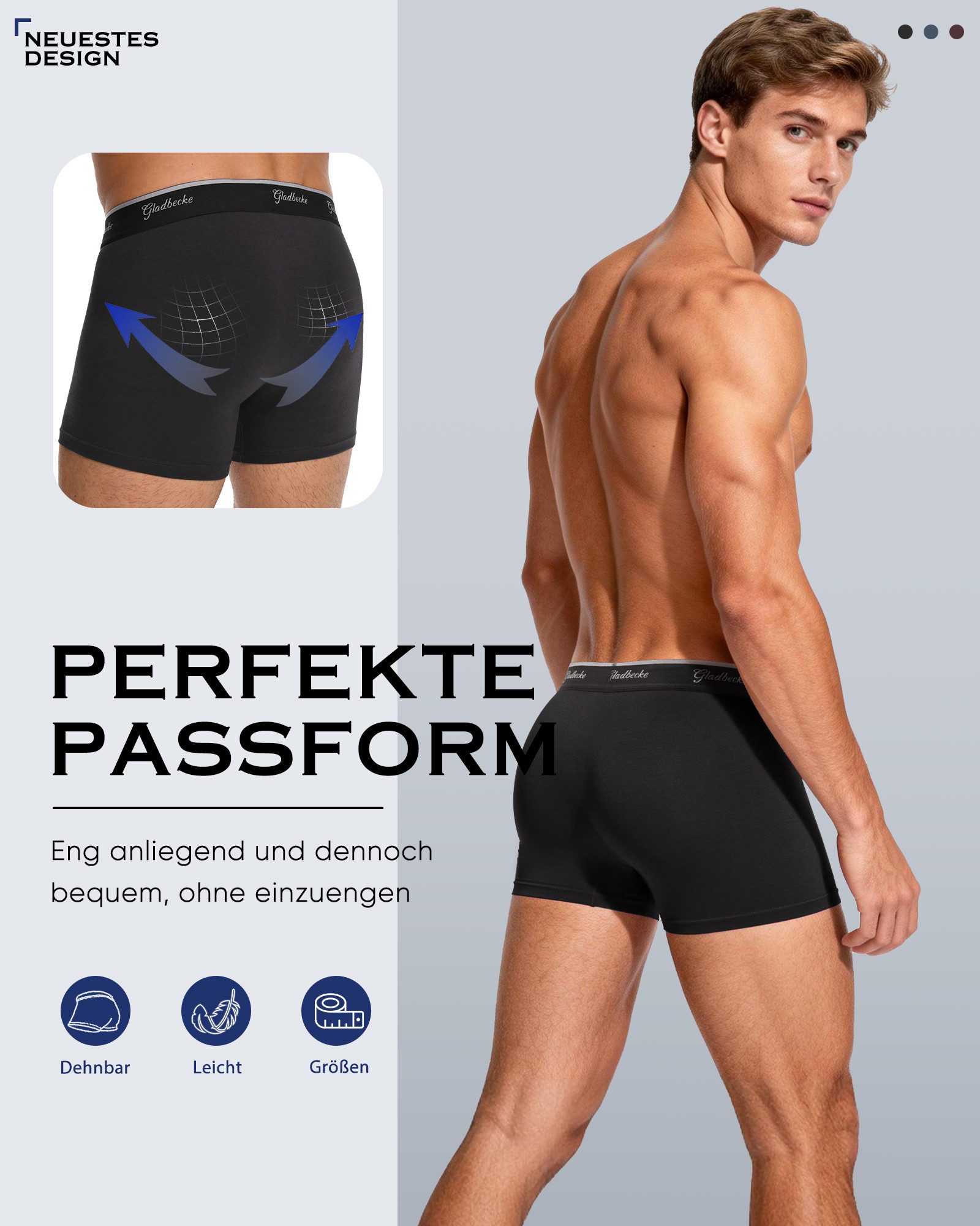 Gladbecke Boxershorts boxershorts herren unterhosen männer (3er-Pack) Elastischer Komfortbund und tagloses Design, Formstabil