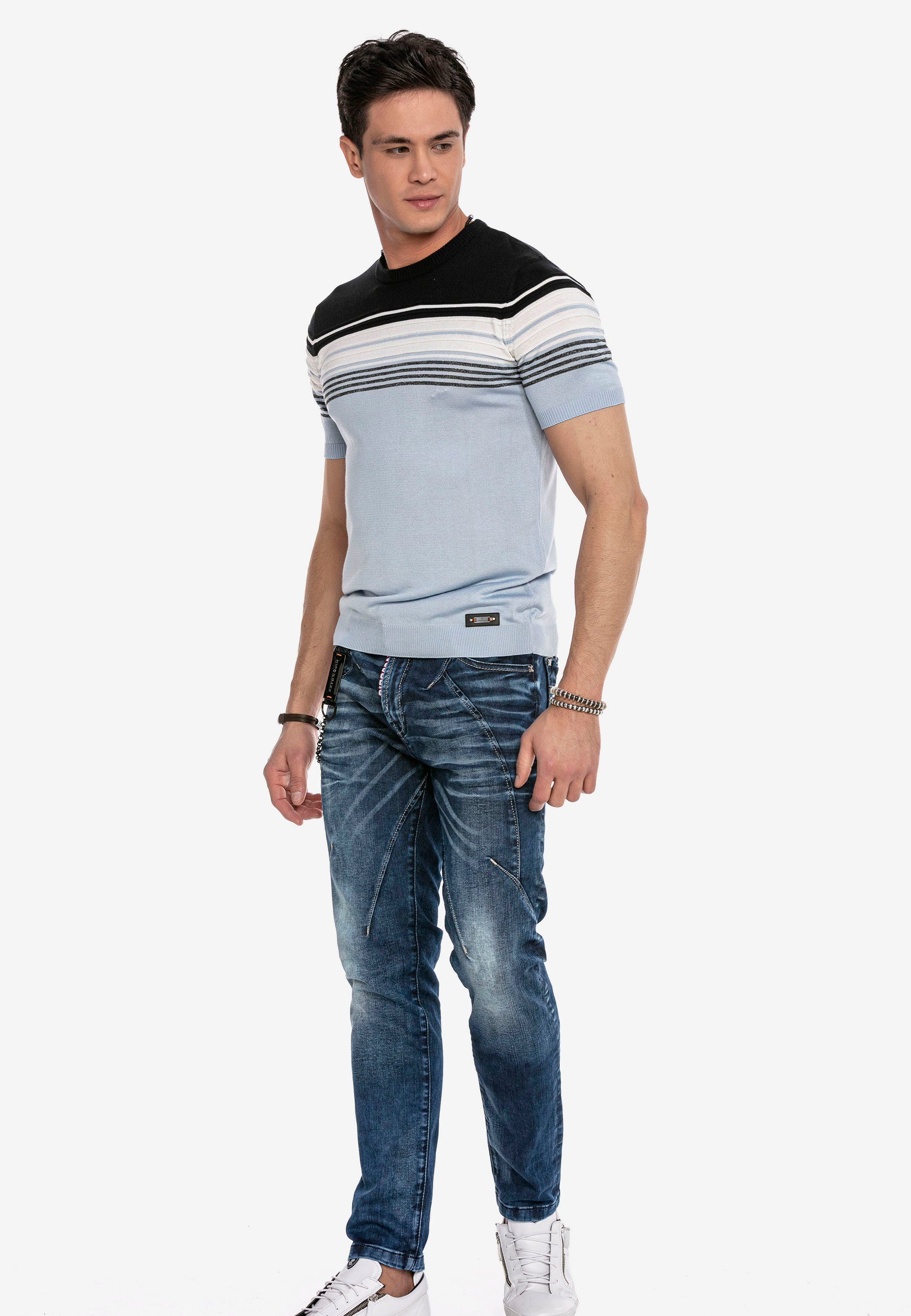 Cipo & Baxx T-Shirt mit Streifenmuster blau modischem