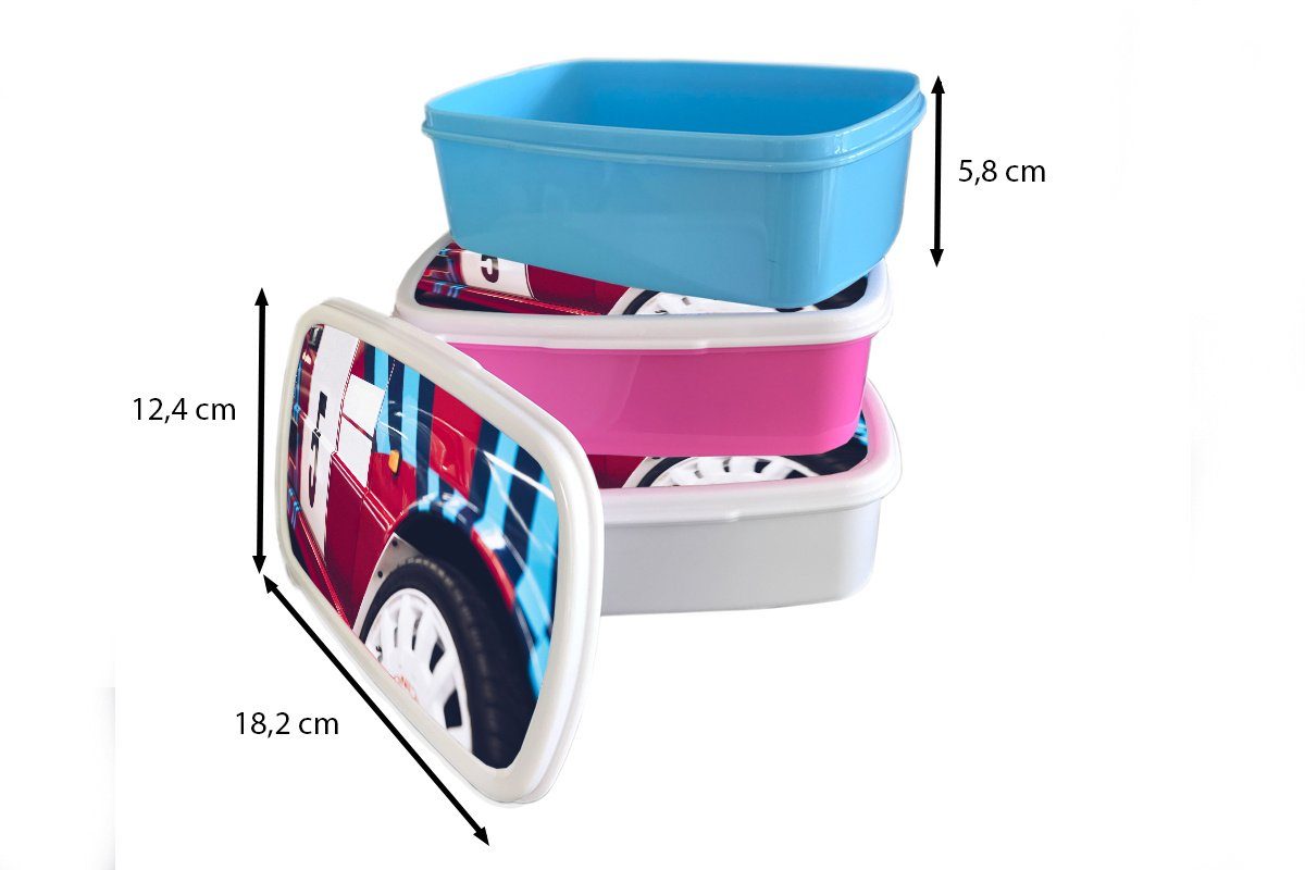 Jungs - Brotdose, - für Nummer Rennwagen und Brotbox Erwachsene, (2-tlg), und Mädchen Blau Lunchbox Rot, MuchoWow Kunststoff, Kinder für weiß -