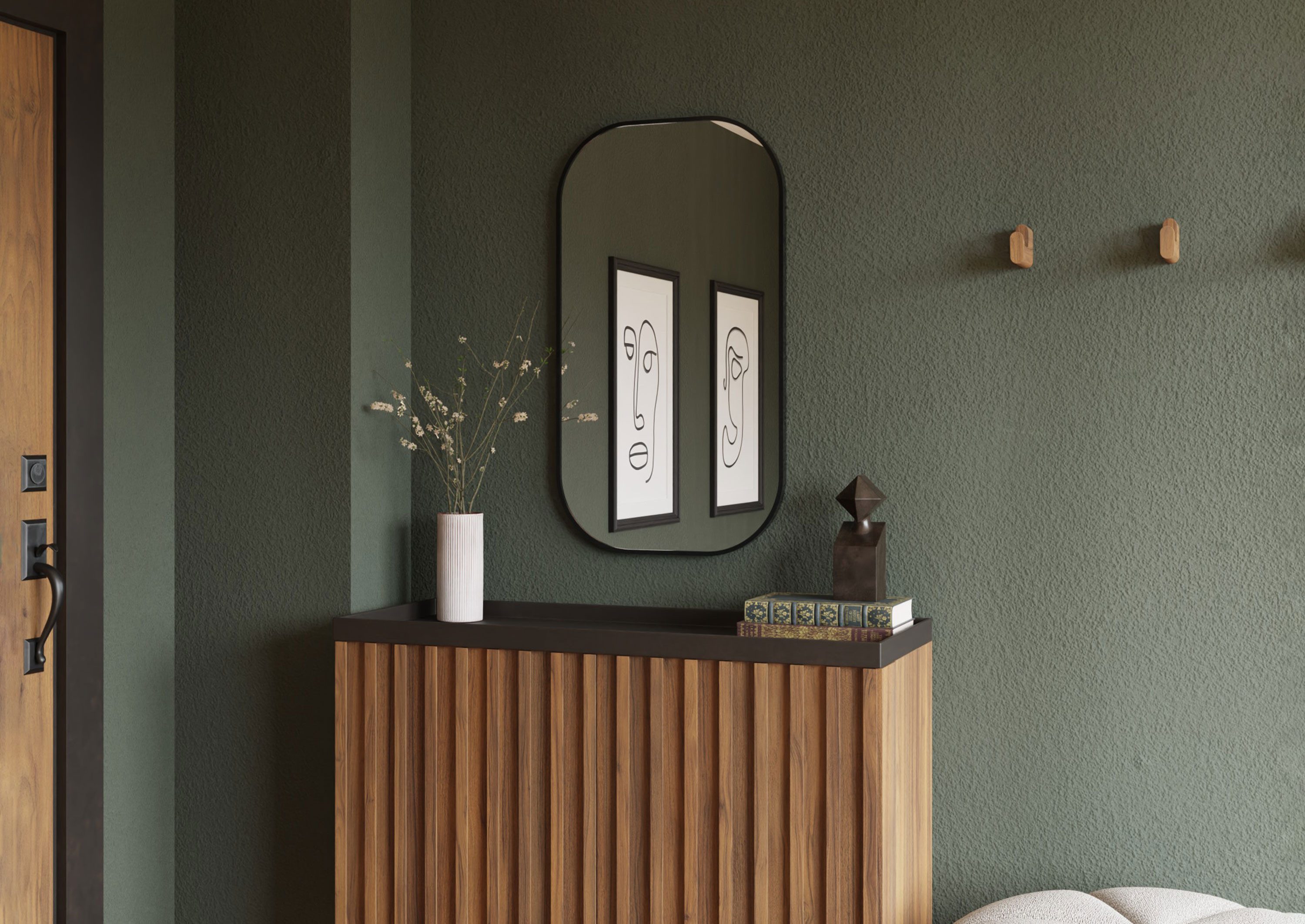 Intarbad Spiegel Design Wandspiegel mit schwarzem Alu-Rahmen, oval (50 x 90cm, gebürsteter Aluminiumrahmen mit 2,3 cm Tiefe), Vormontierter Dekospiegel, moderne filigrane Optik