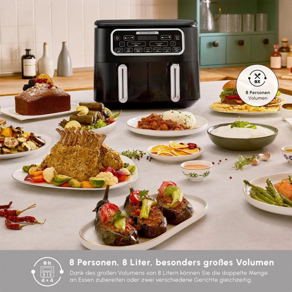 Karaca Heißluftfritteuse, Air Cook Duo Heißluftfritteuse XXXL 8 Liter, 8 Personen, 2500W