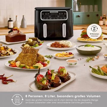 Karaca Heißluftfritteuse Air Cook Duo Hausmannskost XXXL 8 Liter Heißluftfritteuse, Schwarz