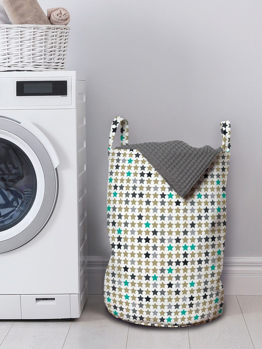 Kordelzugverschluss Wäschesäckchen für Abakuhaus Star mit Wäschekorb Griffen Formen Repetitive Geometrische Waschsalons,
