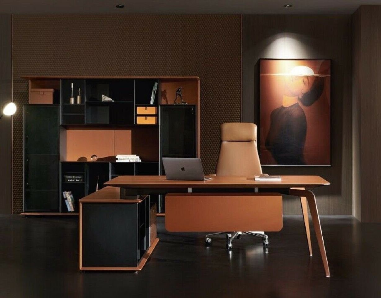 Xlmoebel Eckschreibtisch Ergonomischer Eckschreibtisch in Holzoptik für platzsparendes Arbeiten, Hergestellt in Europa
