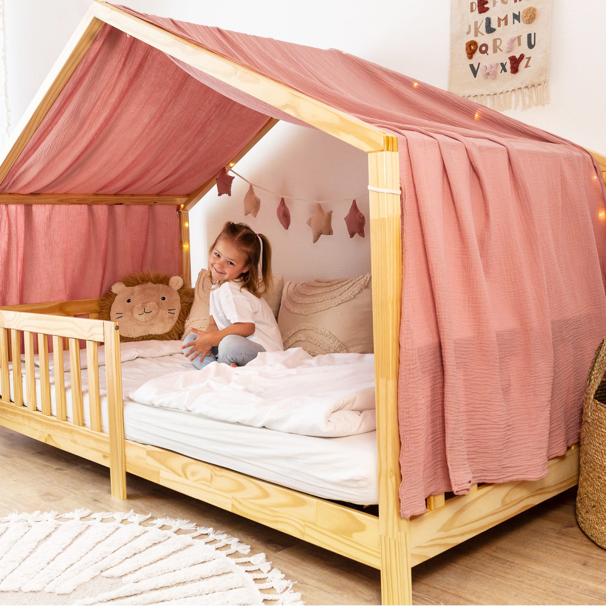 lilimaus Betthimmel Himmel für Hausbett aus Musselin - Länge 320, 360 oder 420 cm (1-tlg), macht das Hausbett zur Kuschelhöhle - weicher, luftiger Musselin