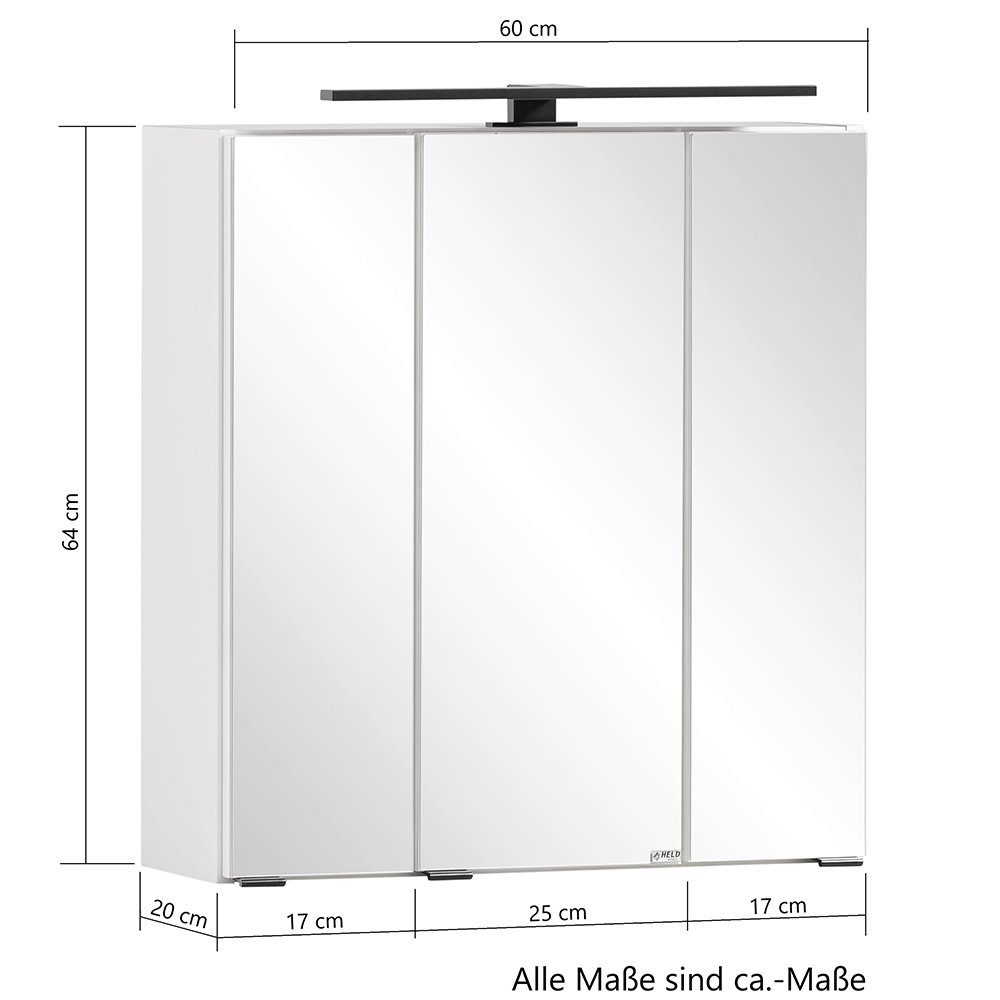 cm mit 60/64/20 LED-Aufbauleuchte Spiegelschrank cm 60 ca. MARLING-03 weiß, Lomadox in B/H/T