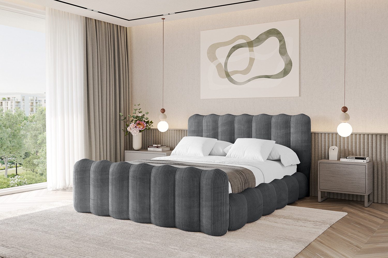 ALTDECOR Polsterbett SORA-Z (Polsterbett mit Bettkasten und Lattenrost, Boxbett mit Matratze), Doppelbett mit Stauraum, Bett mit Kopfteil