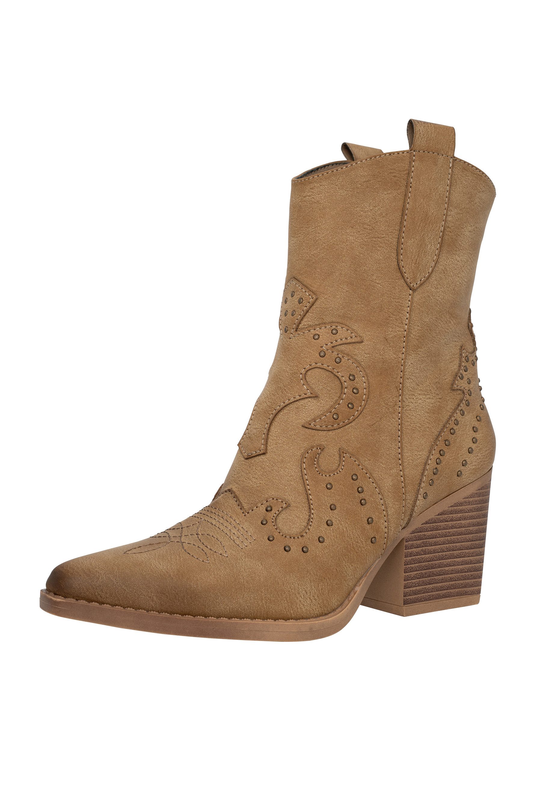 Salinyang Damen Cowboy Boots mit Nieten & Kunstlederoptik mit Blockabsatz Stiefelette