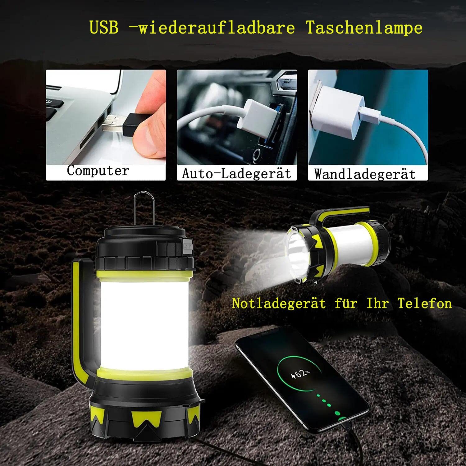 GelldG LED Laterne 6 Modi Camping mit Lampen Powerbank Wiederaufladbar Tragbar LED