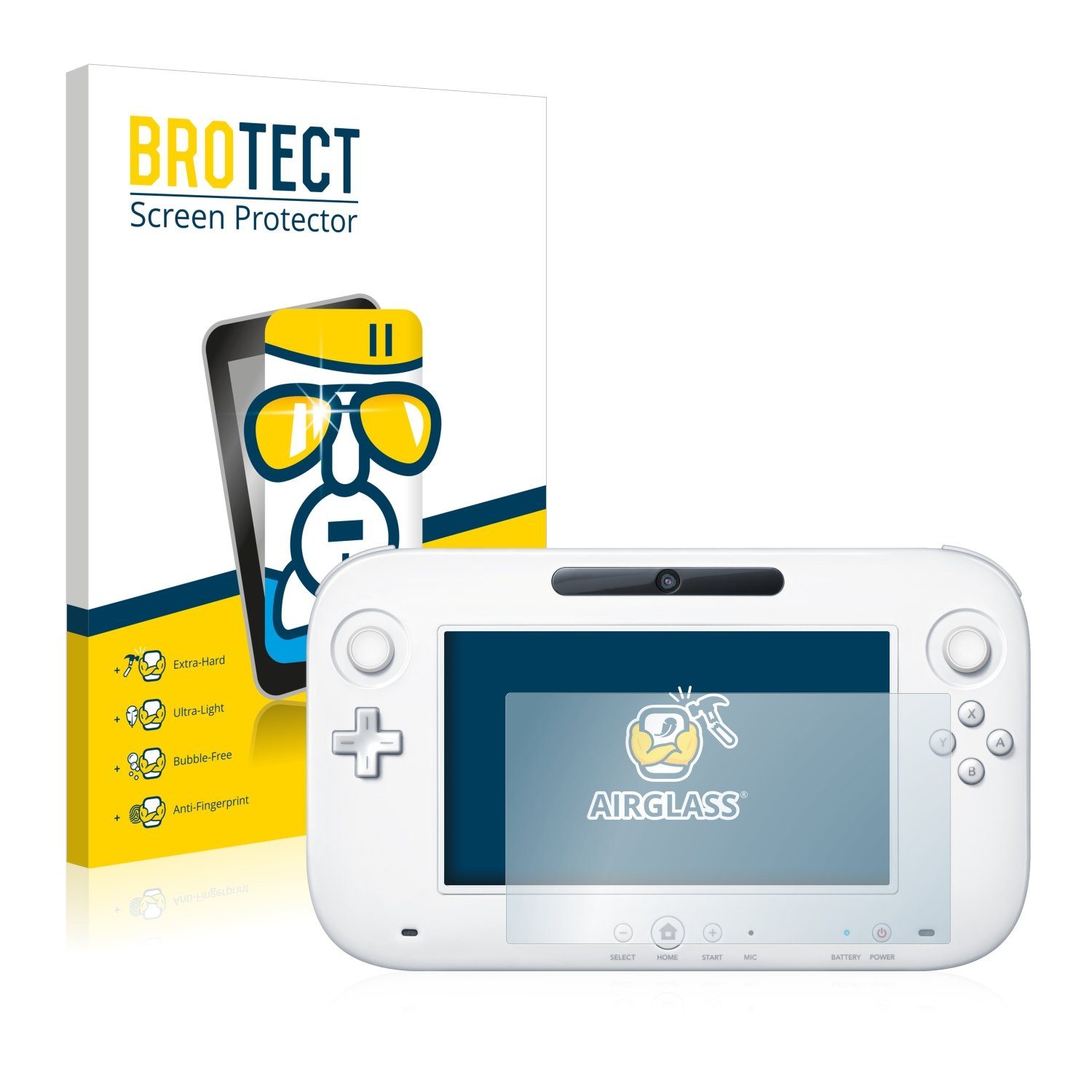 BROTECT Displayschutzglas Folie für Nintendo Wii U GamePad (Controller), Schutzfolie Glas Panzer Display Schutz klar