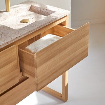 Tikamoon Waschtisch Badezimmermöbel aus massivem Teakholz und Premium-Terrazzo Rosa 120 cm