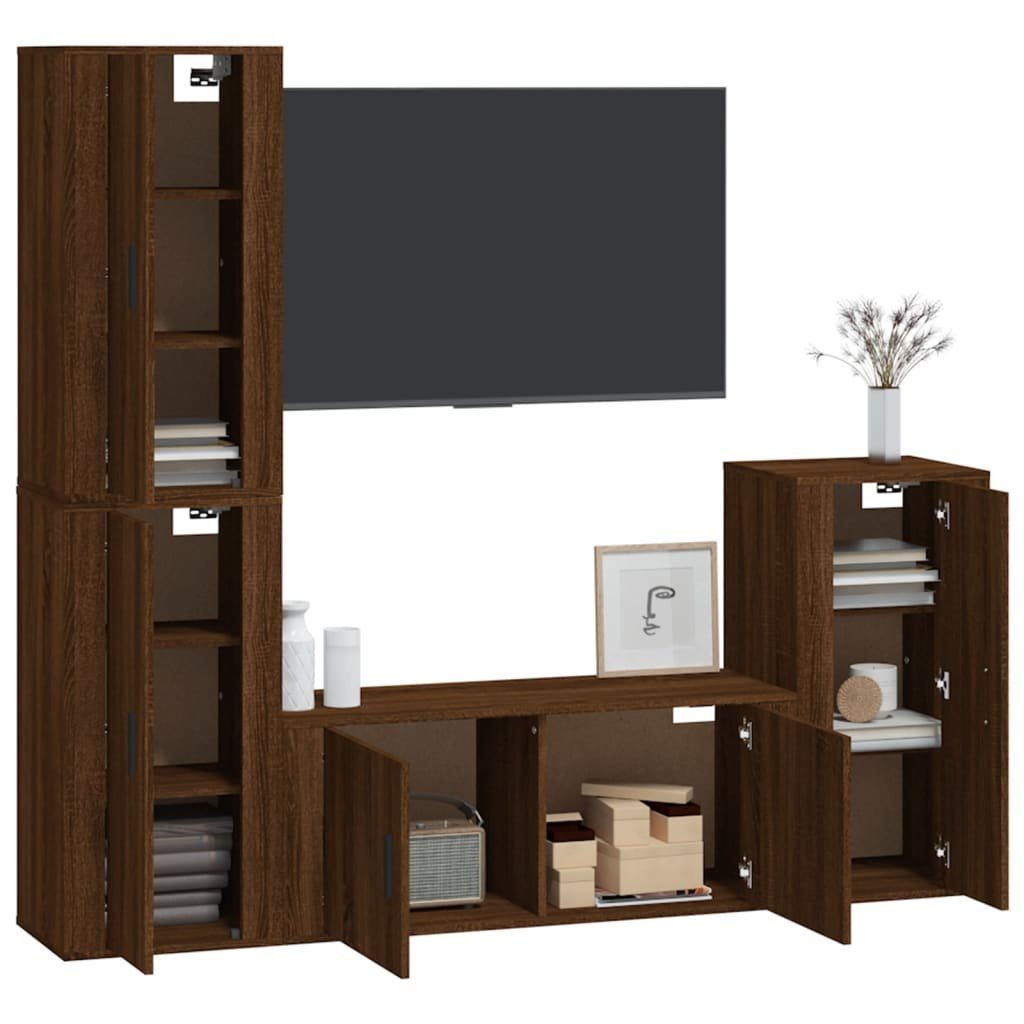 Holzwerkstoff Braun Braune 4-tlg. vidaXL Eiche (4-St) TV-Schrank-Set TV-Schrank Eichen-Optik