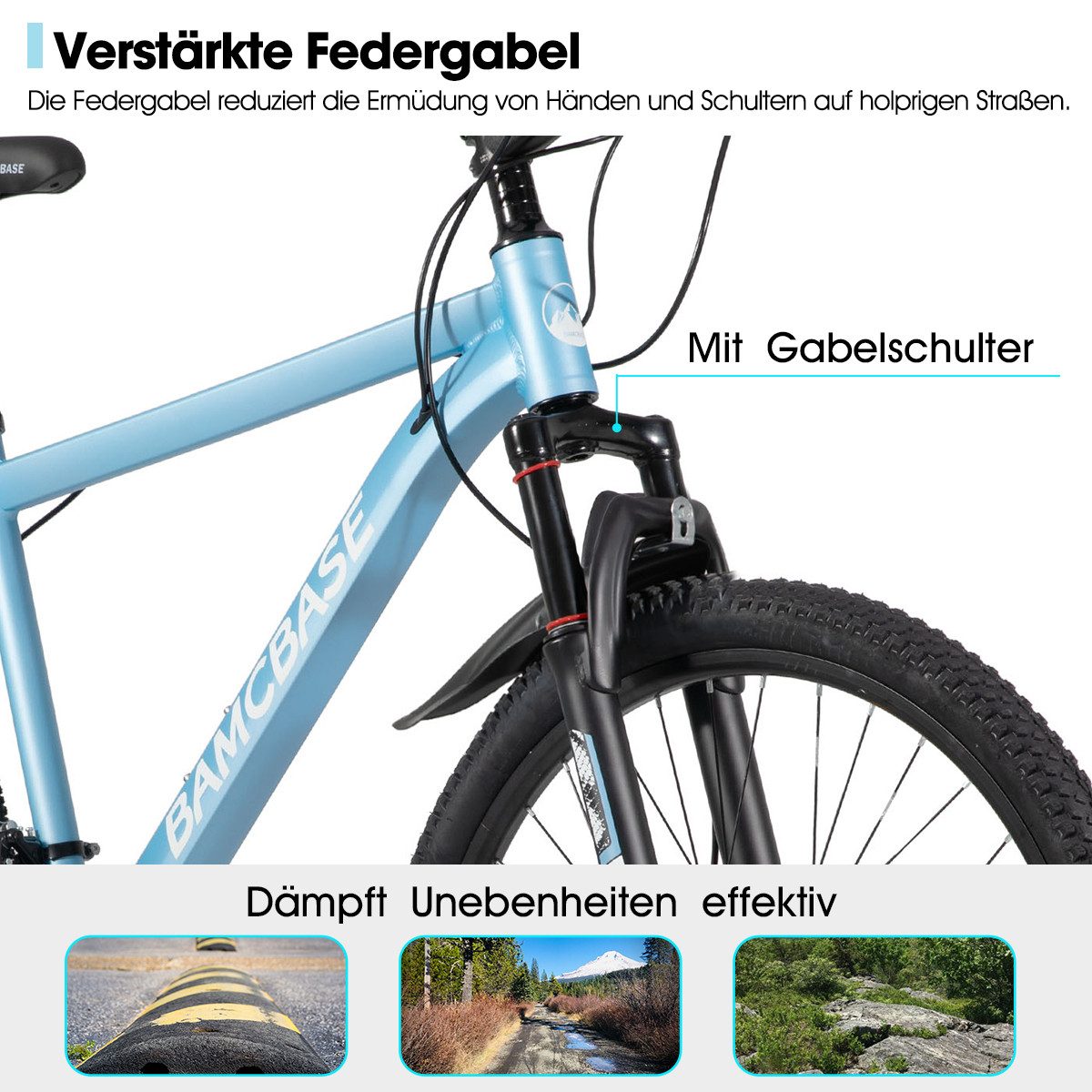 HILAND Mountainbike 26 27,5 Zoll Geländefähiges Fahrrad für Männer und Frauen, Aluminiumrahmen, 21-Gang, mechanischen Scheibenbremsen und Federgabel