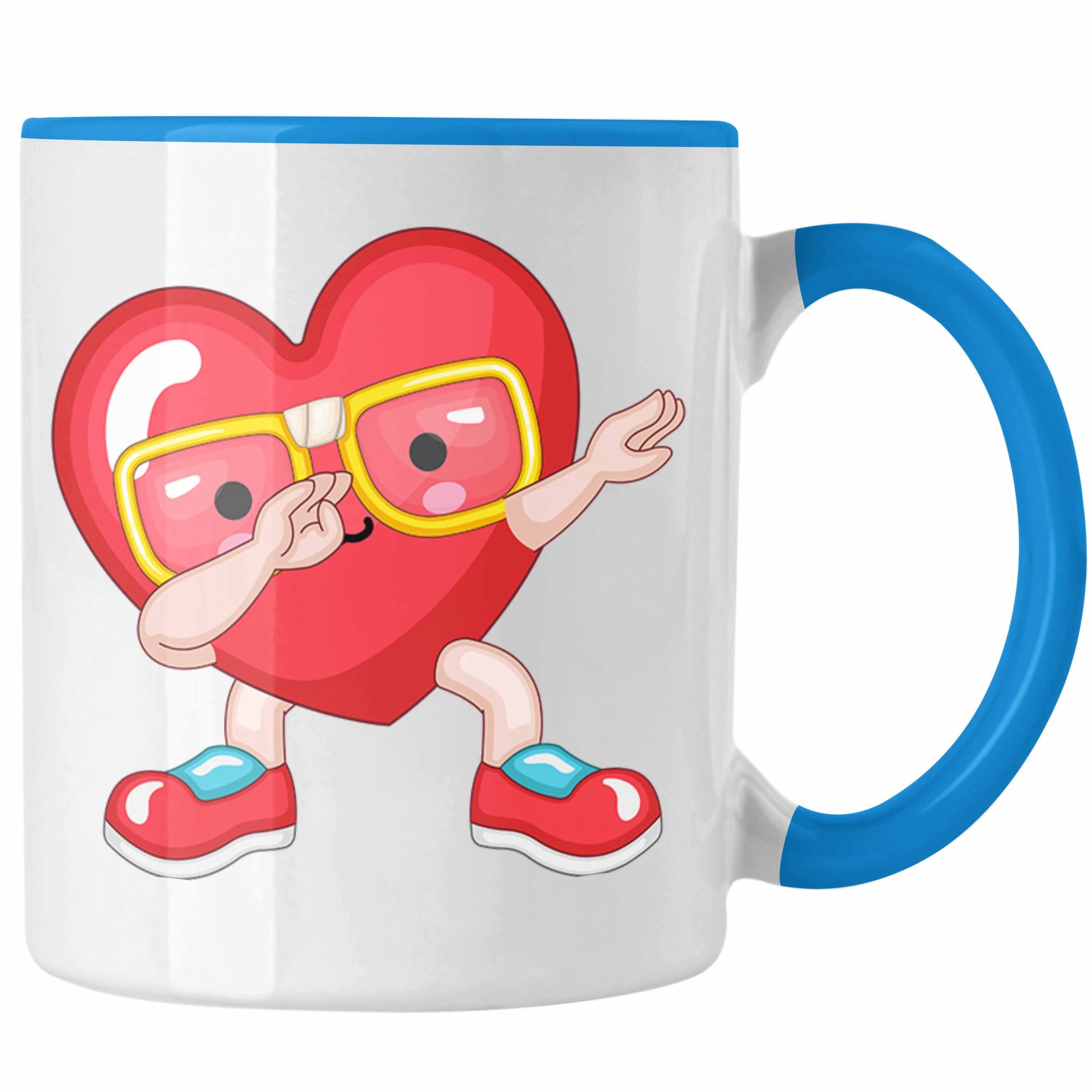 Trendation Tasse Tasse mit Herz-Grafik Romantisches Geschenk für Freundin Freund zum Va Blau