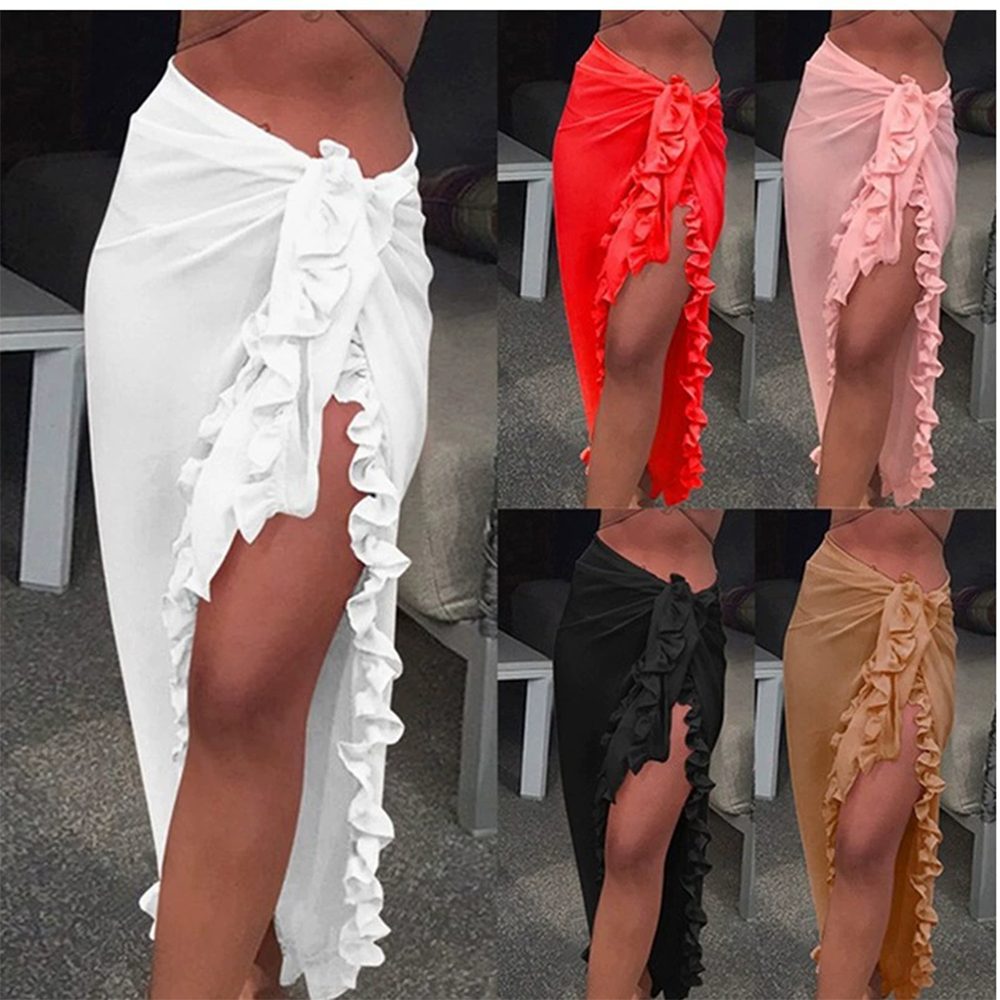 Oemmn Strandrock Damen Strand-Sarong aus – leichtes, Wickelkleid, Strandkleid halbtransparentes Strandtuch und Wickelrock, bikini tuch