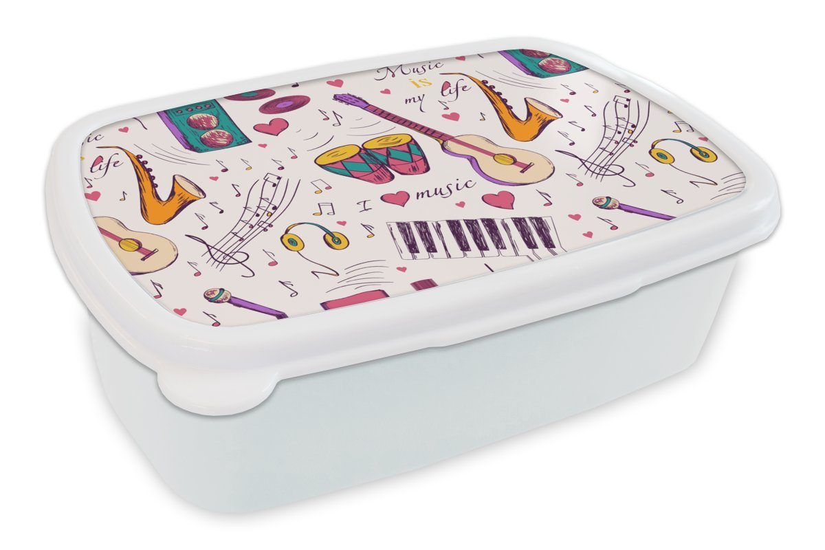 und Jungs - Brotdose, weiß Mädchen für Lunchbox Zitate, Brotbox Erwachsene, und Kinder (2-tlg), Instrumente MuchoWow für Kunststoff, Musik -