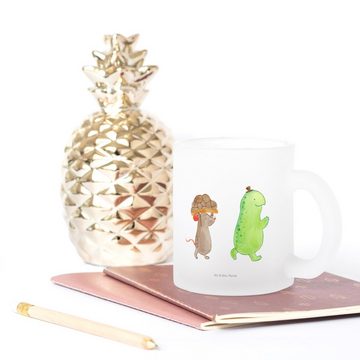 Mr. & Mrs. Panda Teeglas Schildkröte Maus - Transparent - Geschenk, Tasse mit Henkel, Teebeche, Premium Glas, Liebevolle Gestaltung