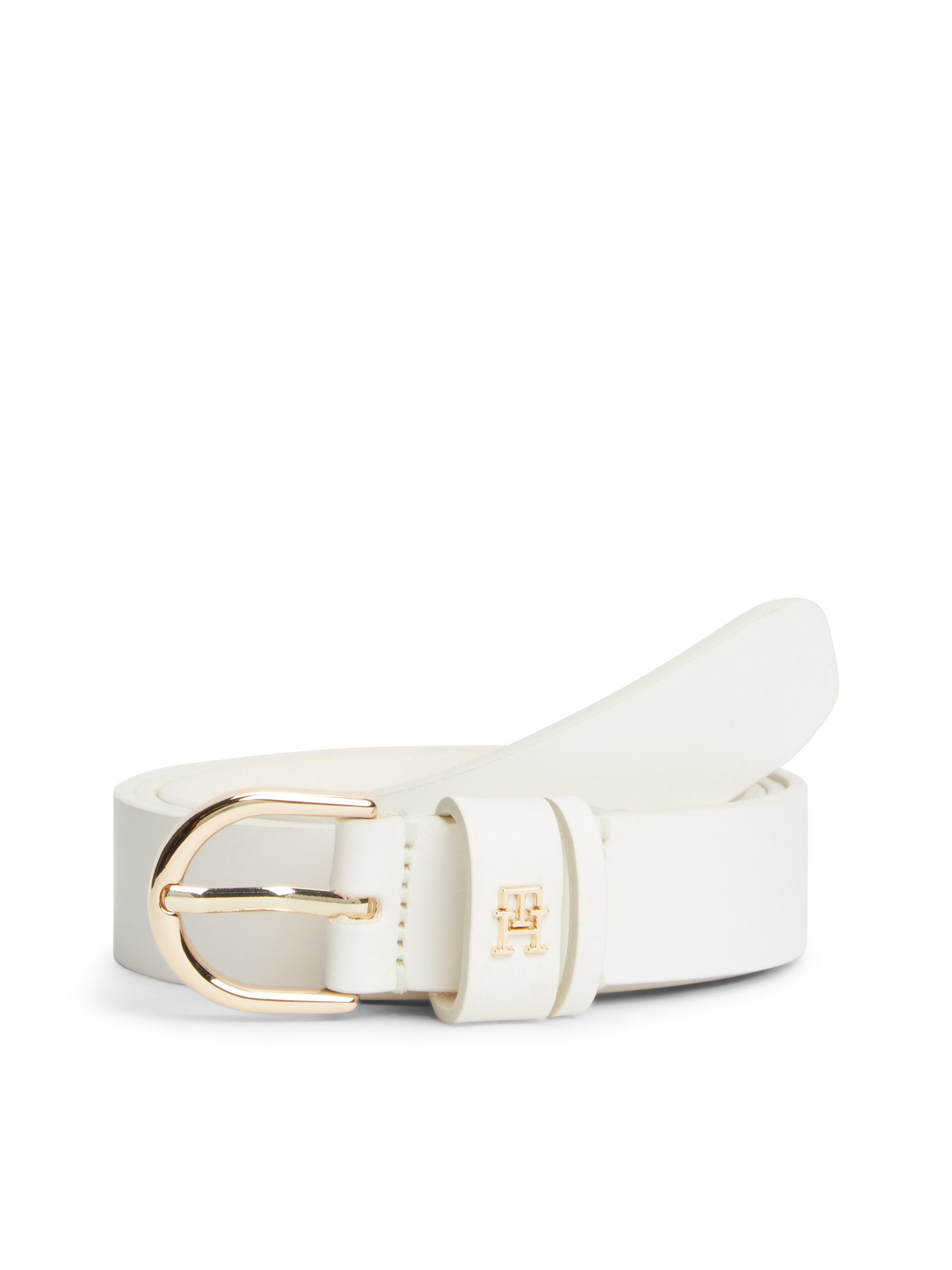 Tommy Hilfiger Ledergürtel ESSENTIAL EFFORTLESS 2.5 cm breit GOLD Logoemblem, weiche Haptik, ovale Einfachdornschließe
