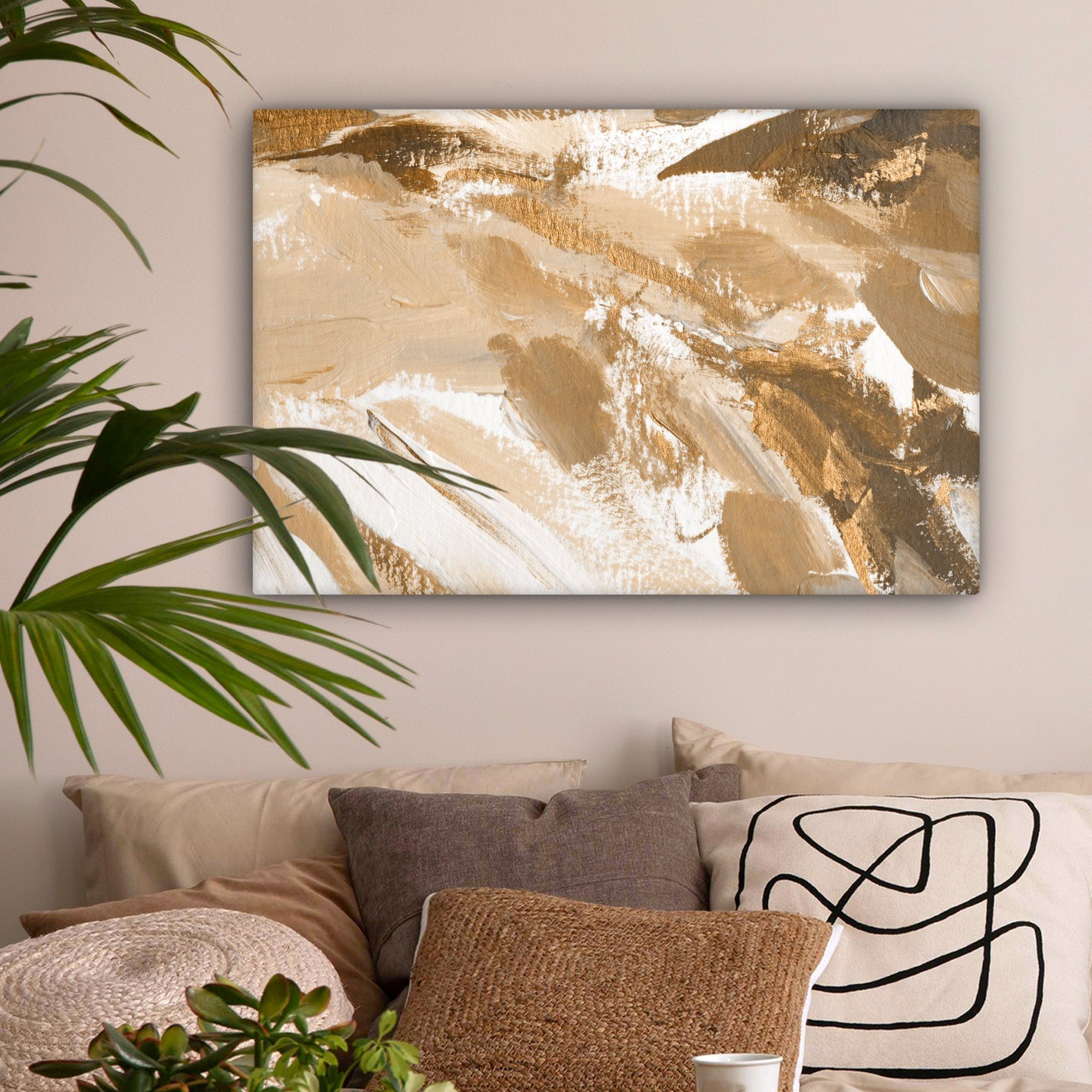 OneMillionCanvasses® Leinwandbild Gold - Beige - Abstrakt, Fotodruck (1 St), Leinwände Wanddeko Wohnzimmer Schlafzimmer 60x40 cm