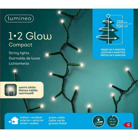 Lumineo LED-Lichterkette Lumineo Lichterkette 1-2 Glow Compact 700 LED 2,1 m warm weiß, Timer, Dimmbar, Timer, Indoor, Outdoor, IP44-Schutz
