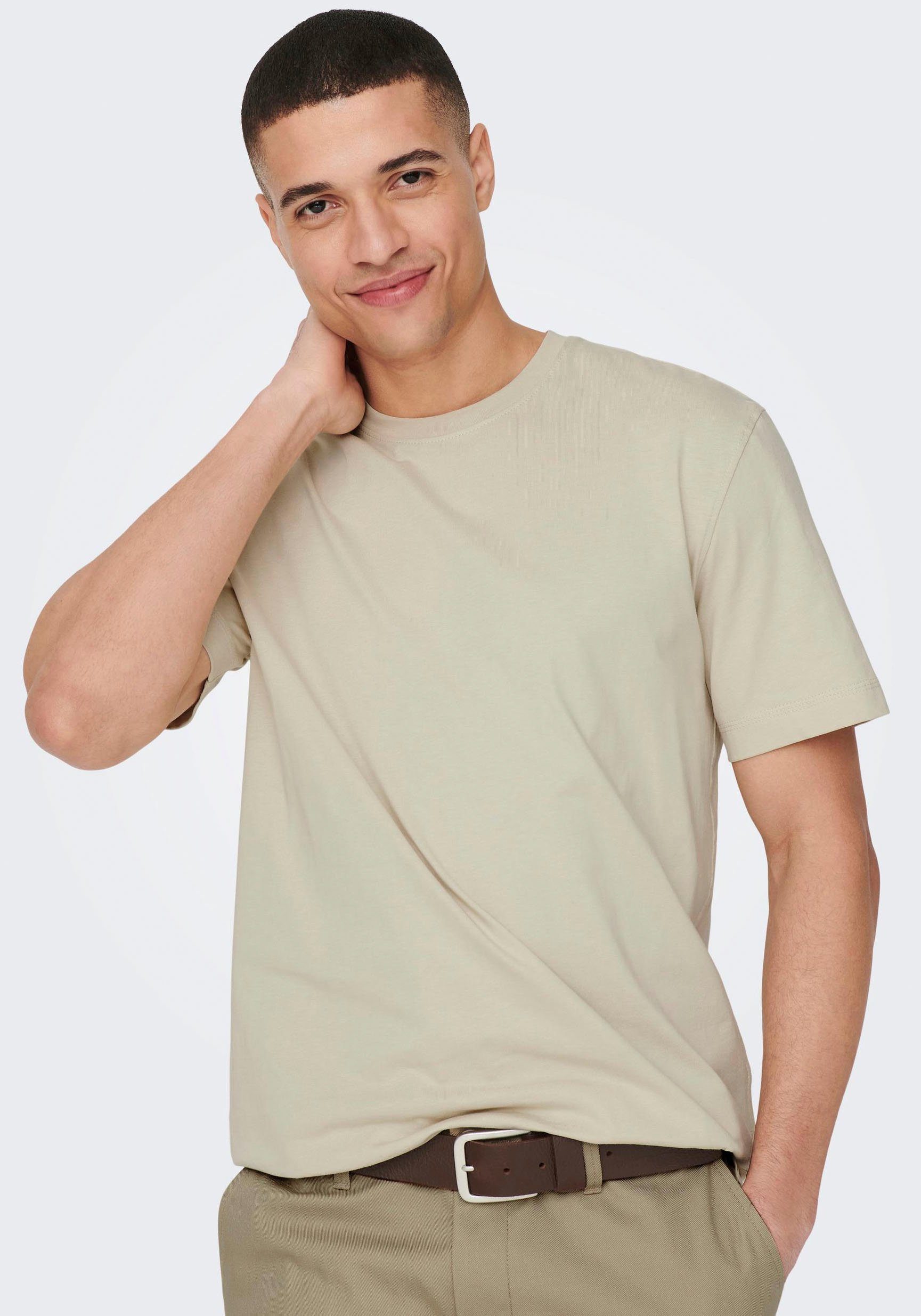 ONLY & SONS Rundhalsshirt ONSMAX LIFE SS STITCH TEE NOOS Pelican | 