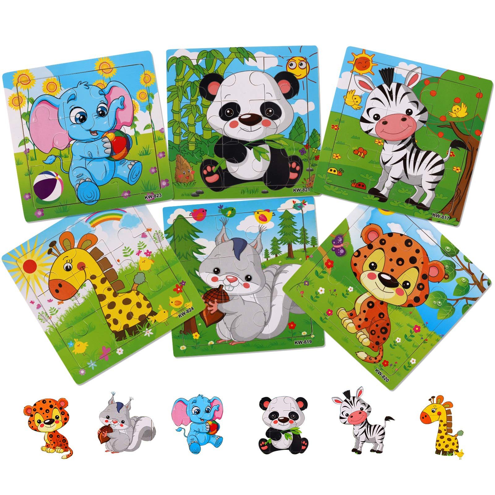 Lzbargon Puzzle Holzpuzzle für Kleinkinder von 3–6 Jahren (6er-Set) 9 Puzzleteile, Puzzleteile, 6×9 Teile Tiere puzzle, Lernspielzeug mit Tiermotiven