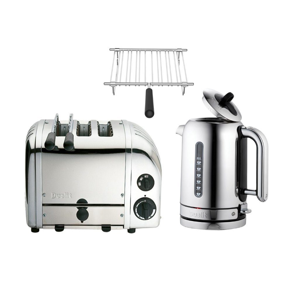 Toaster Dualit Set 3er Toaster, 1,7 L Wasserkocher, Brötchenaufsatz, Zange